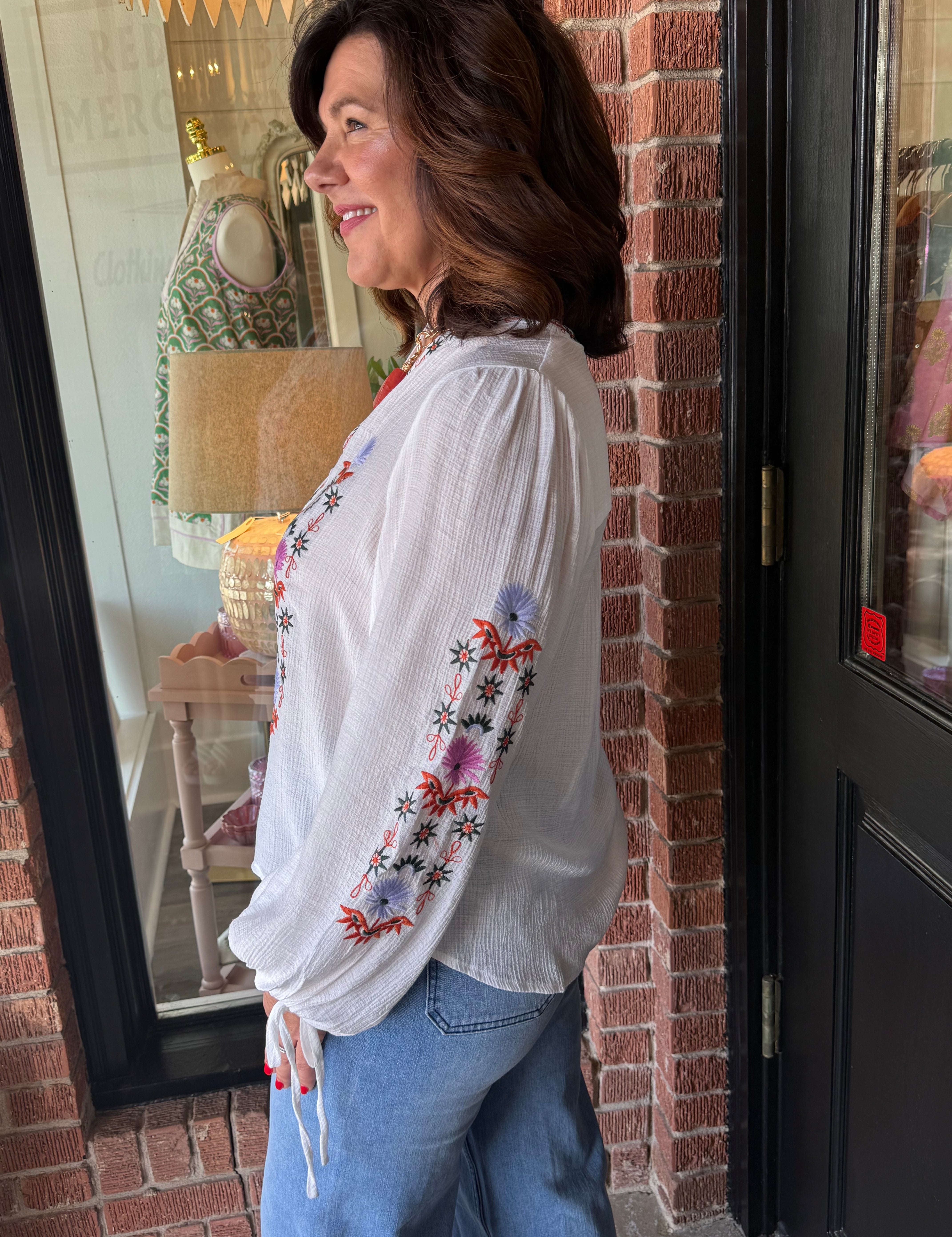 Remi Embroidered Off White Top