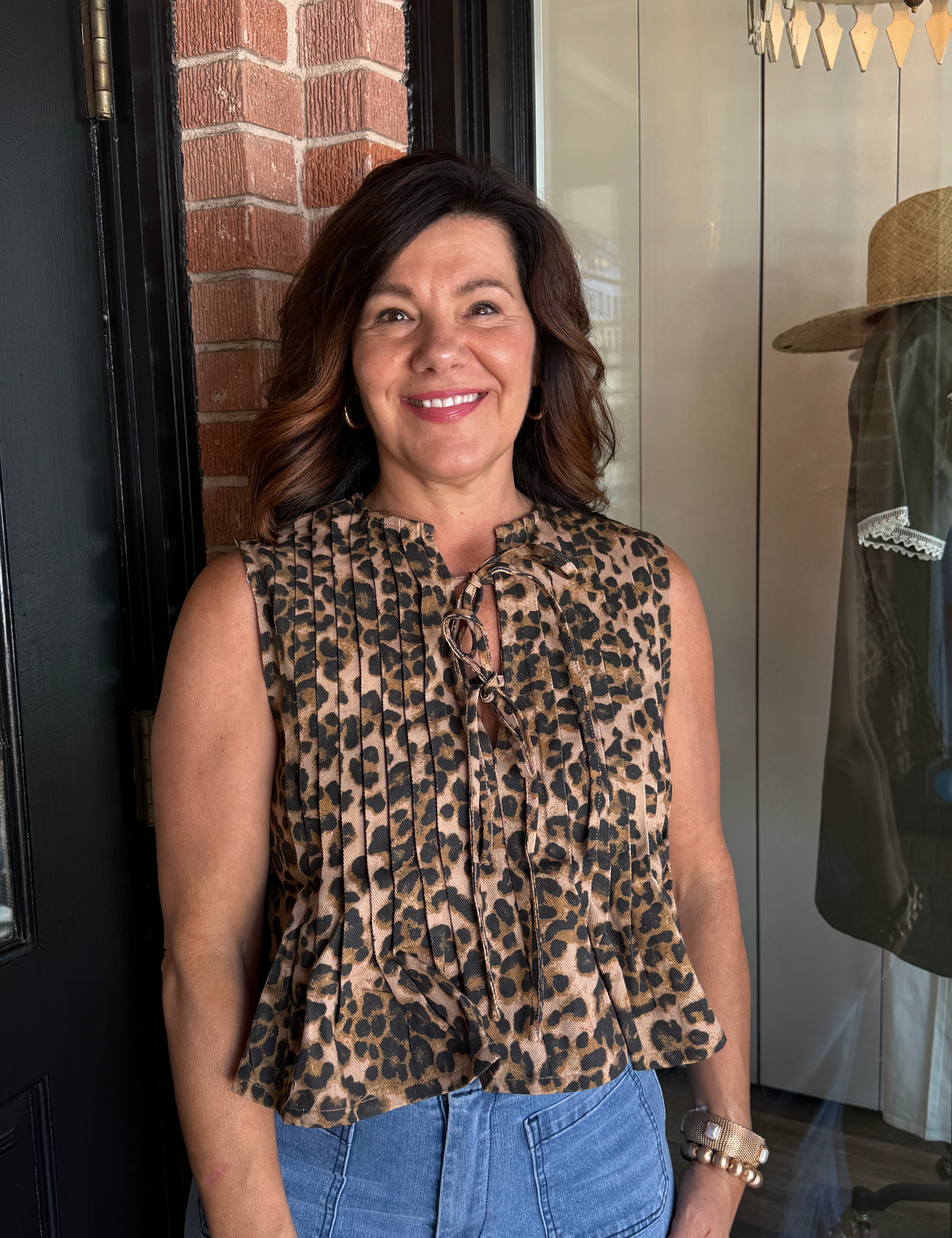 Piper Pleated Cheetah Top