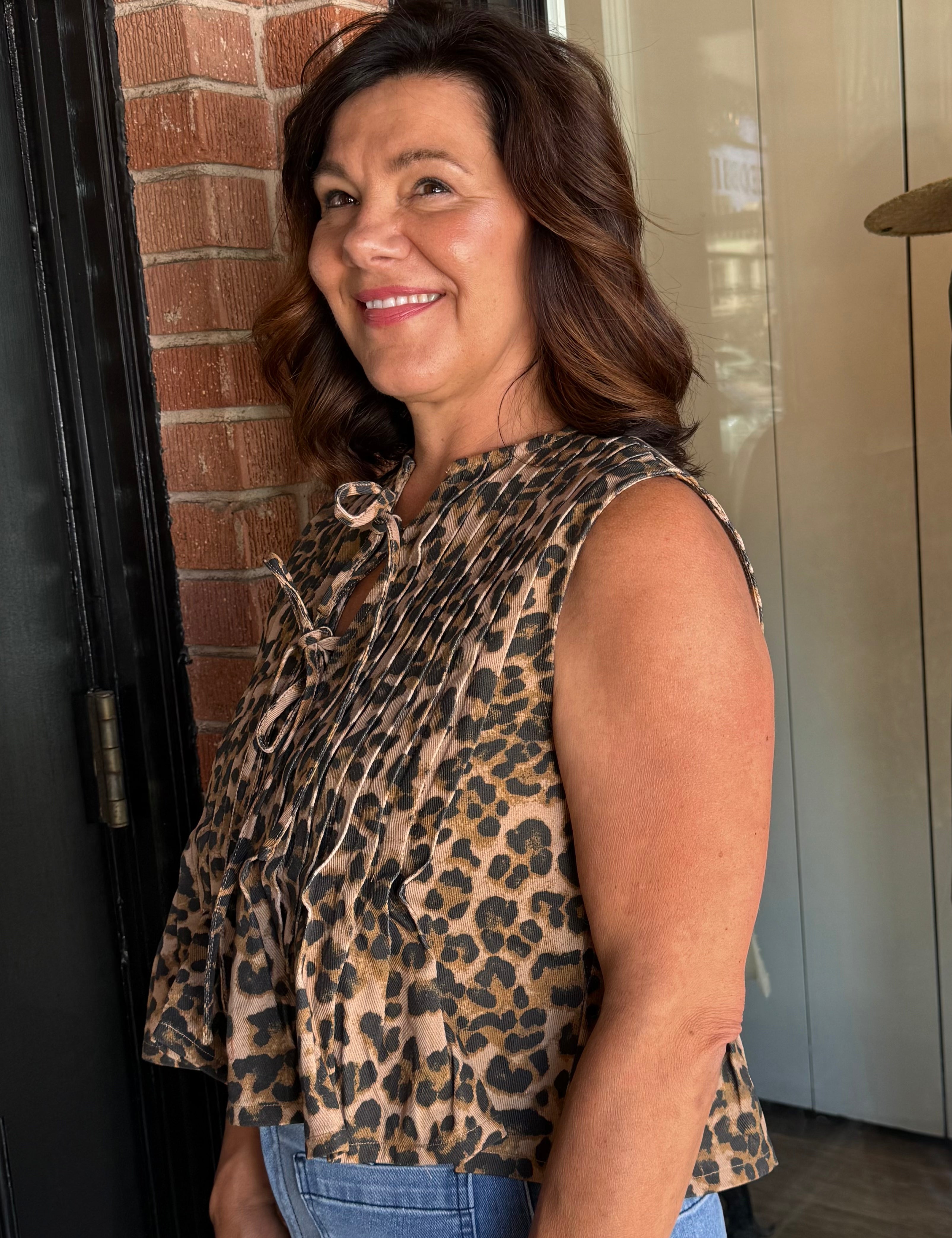 Piper Pleated Cheetah Top