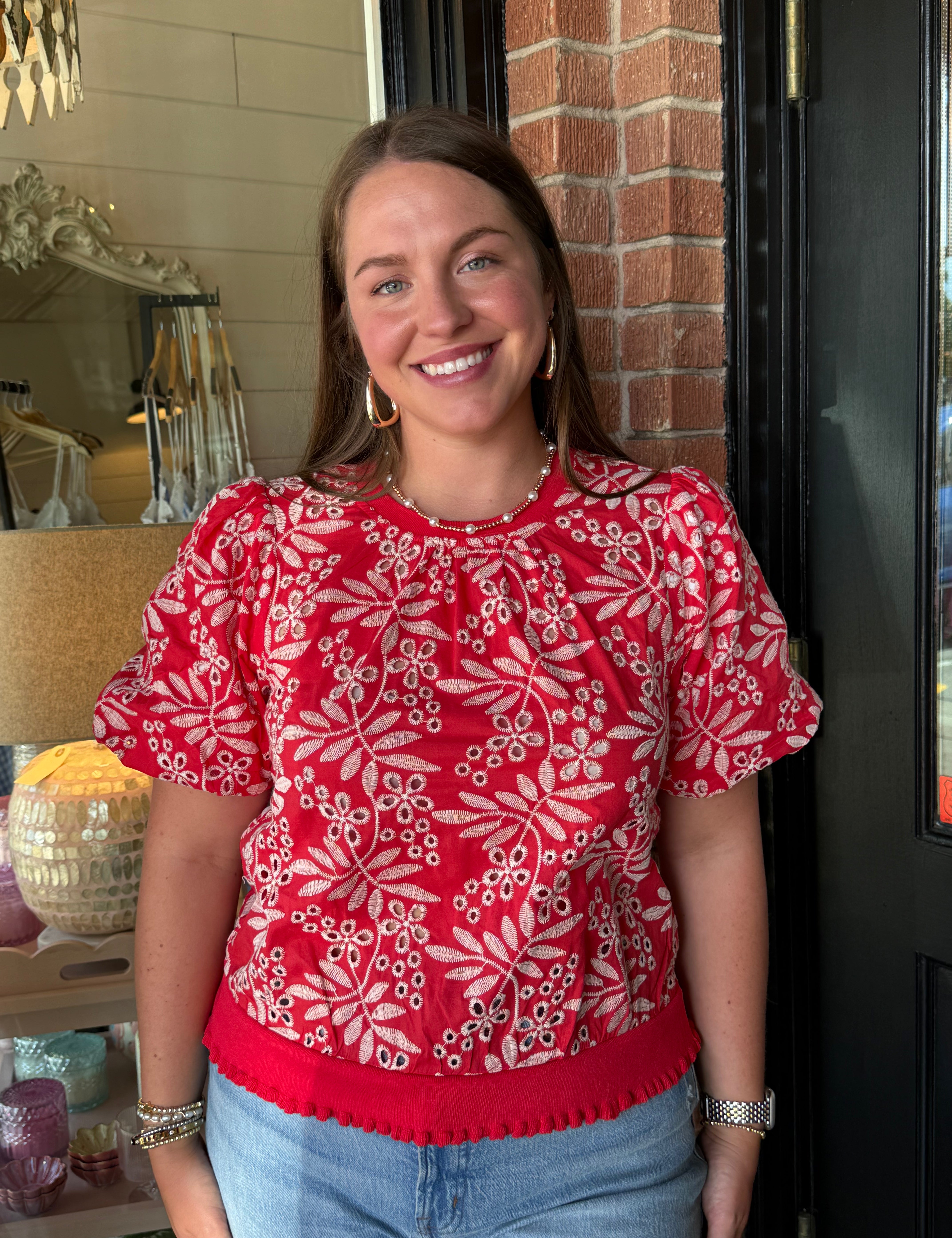 Susan Embroidered Red Top