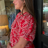 Susan Embroidered Red Top