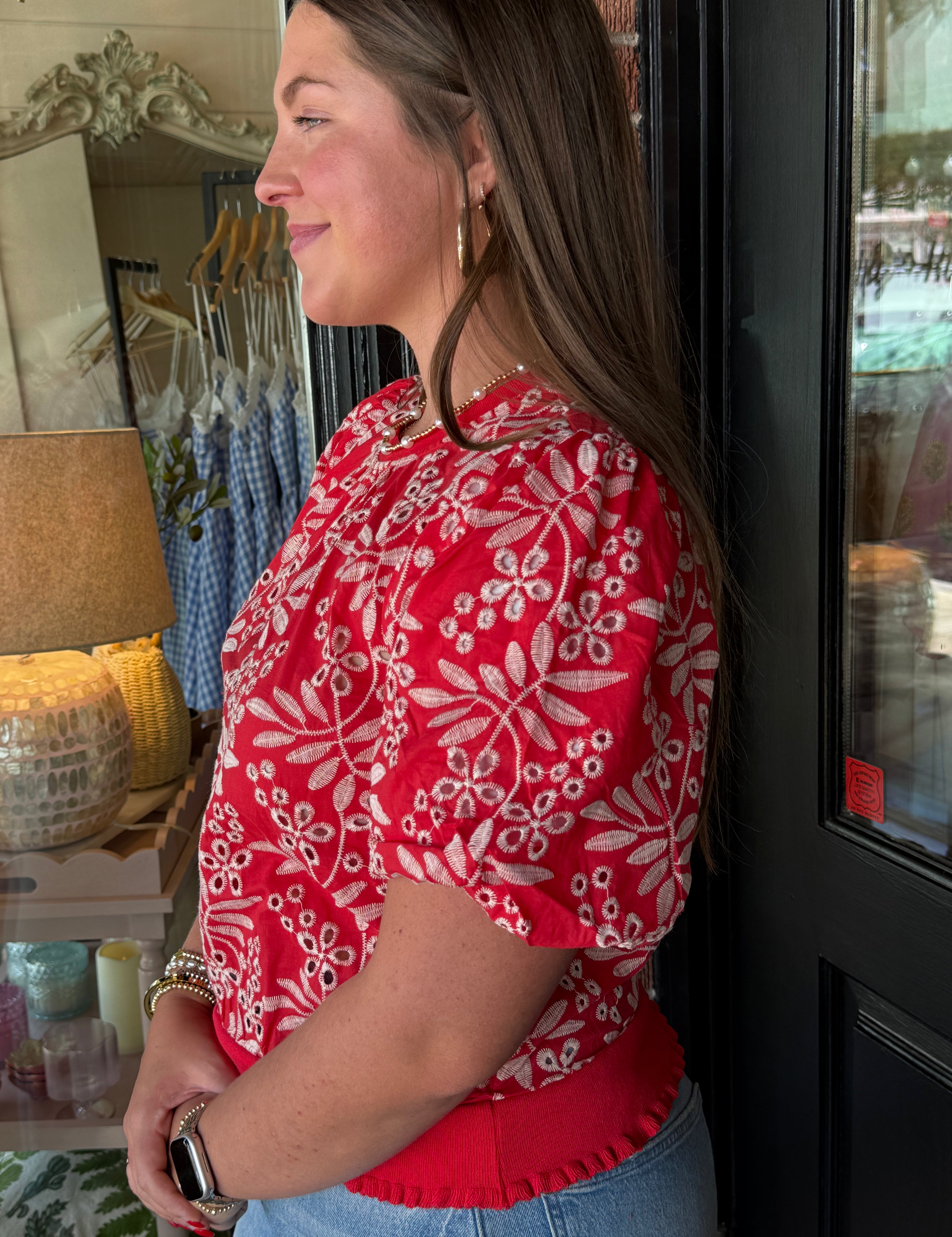 Susan Embroidered Red Top