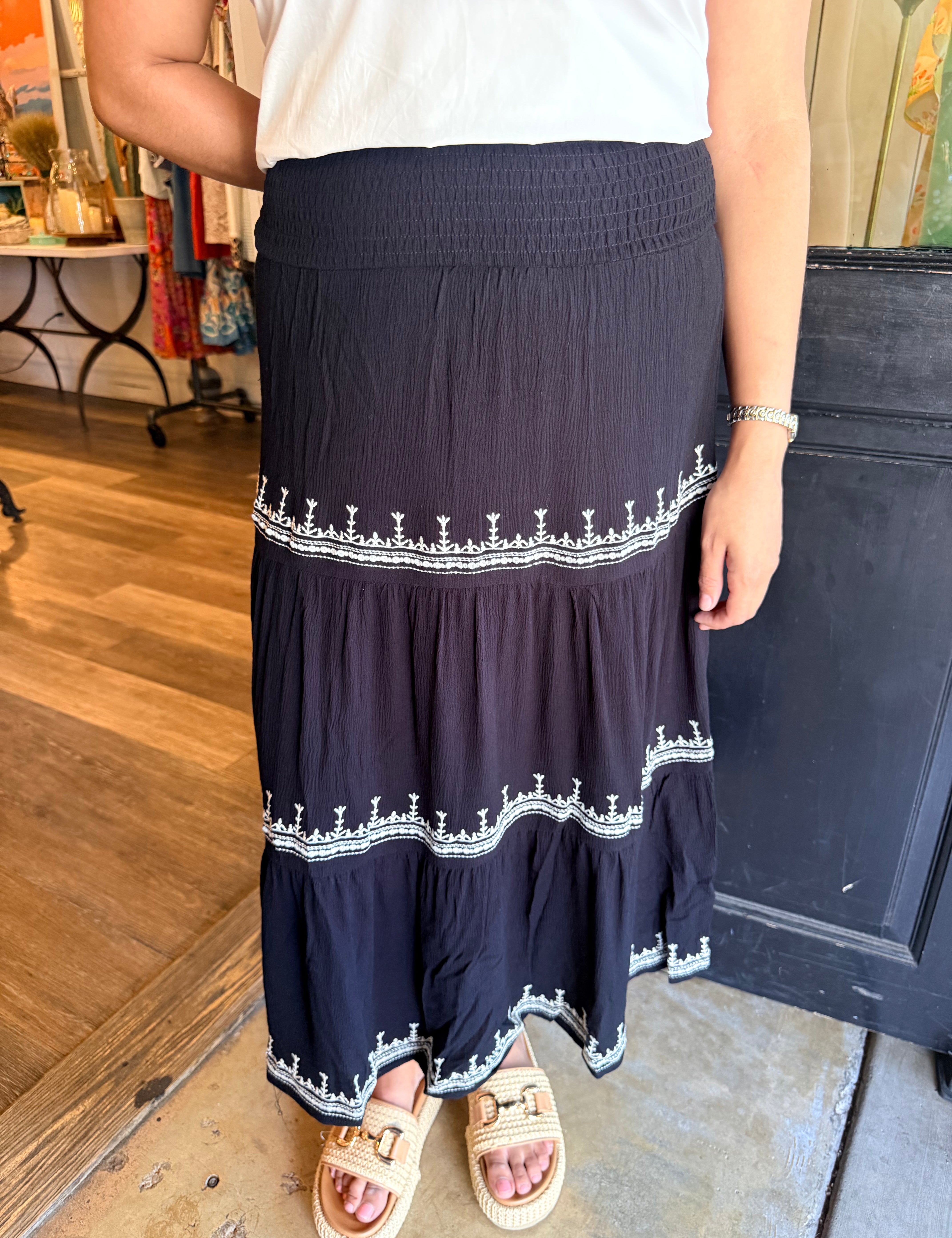 Selina Embroidered Midi Skirt