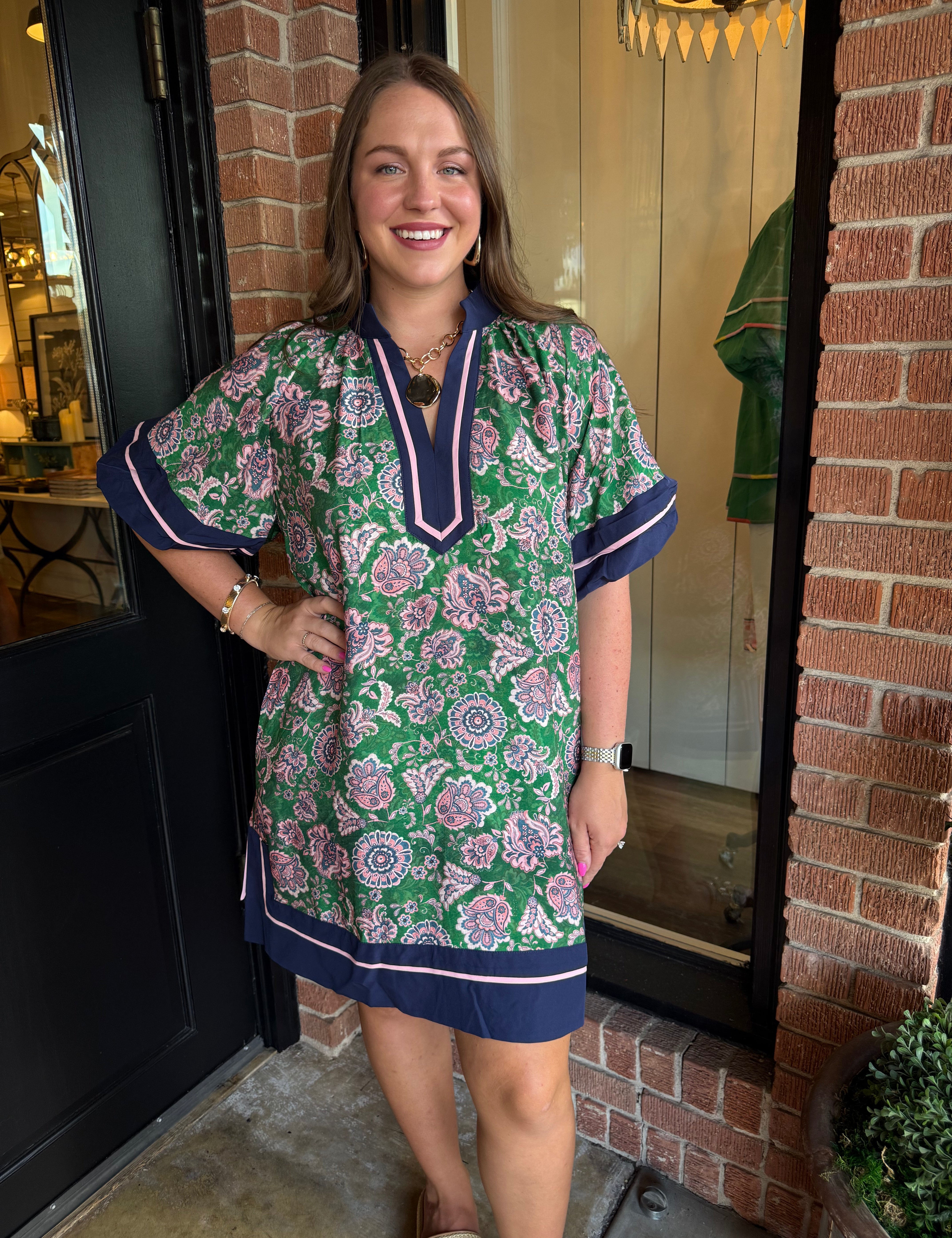 Brooks Navy & Green Floral Dress