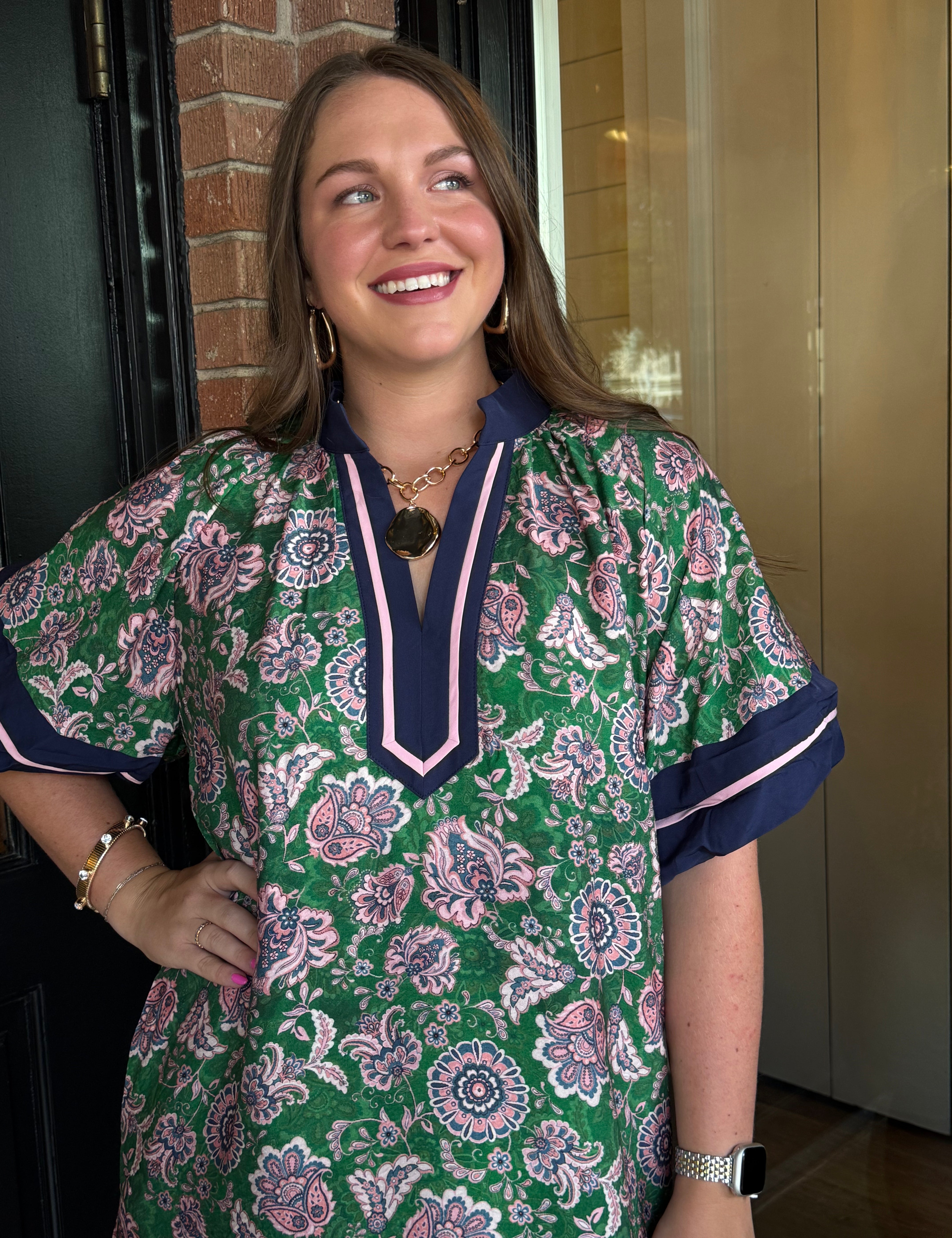 Brooks Navy & Green Floral Dress