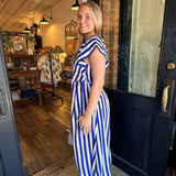 Tovia Striped Button-Front Midi Dress