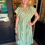 Tovia Striped Button-Front Midi Dress