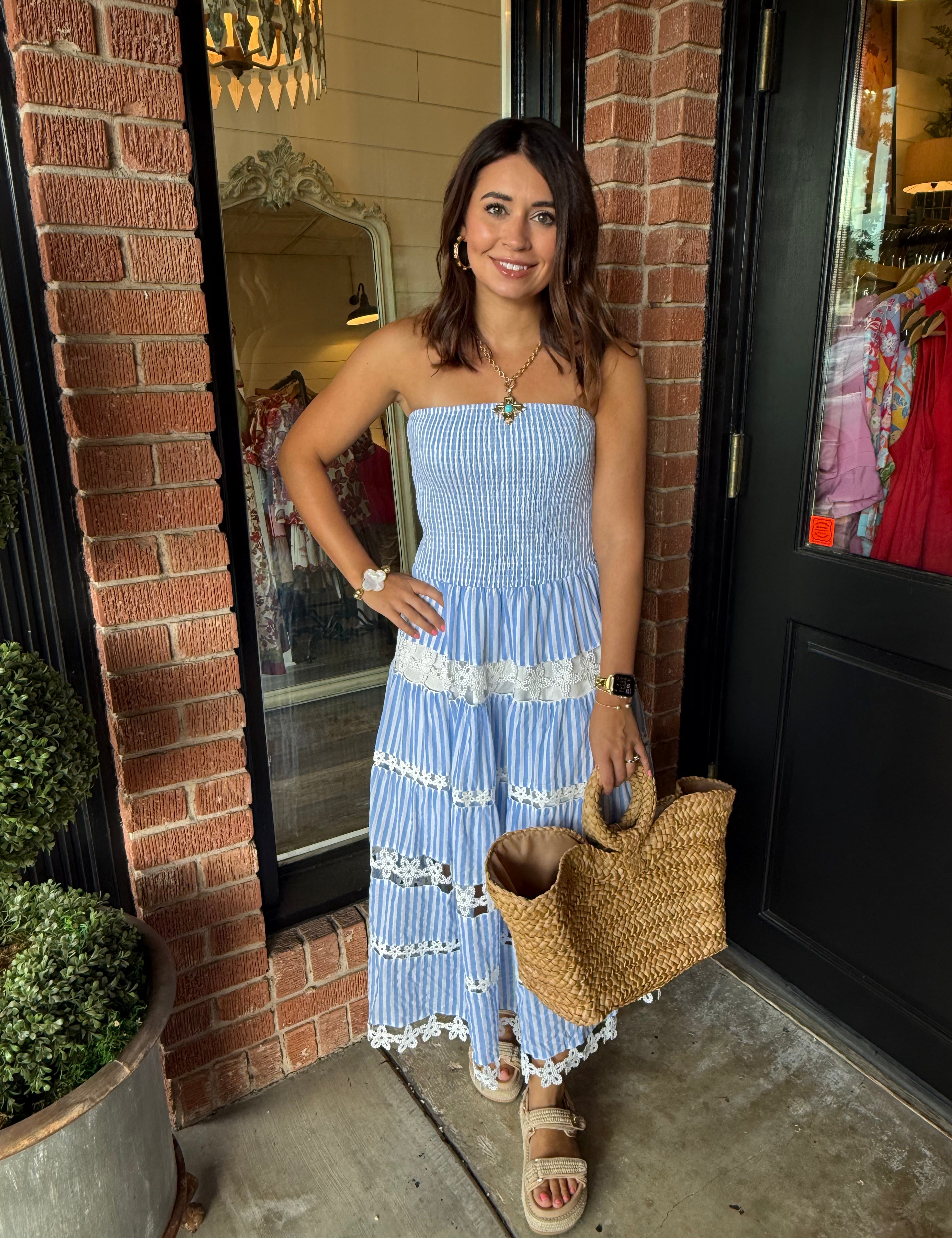 Nancy Blue Stripe Midi Dress