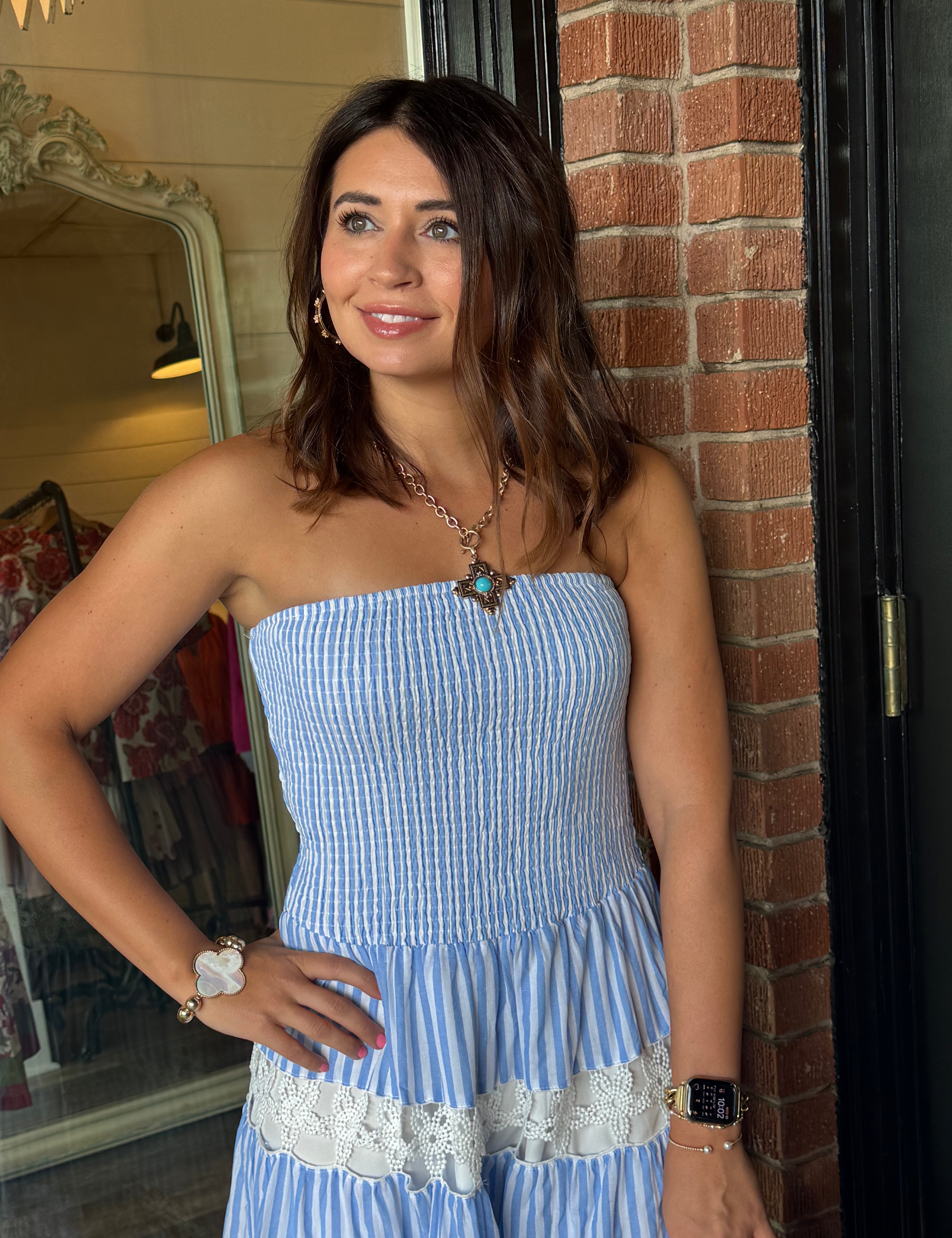 Nancy Blue Stripe Midi Dress