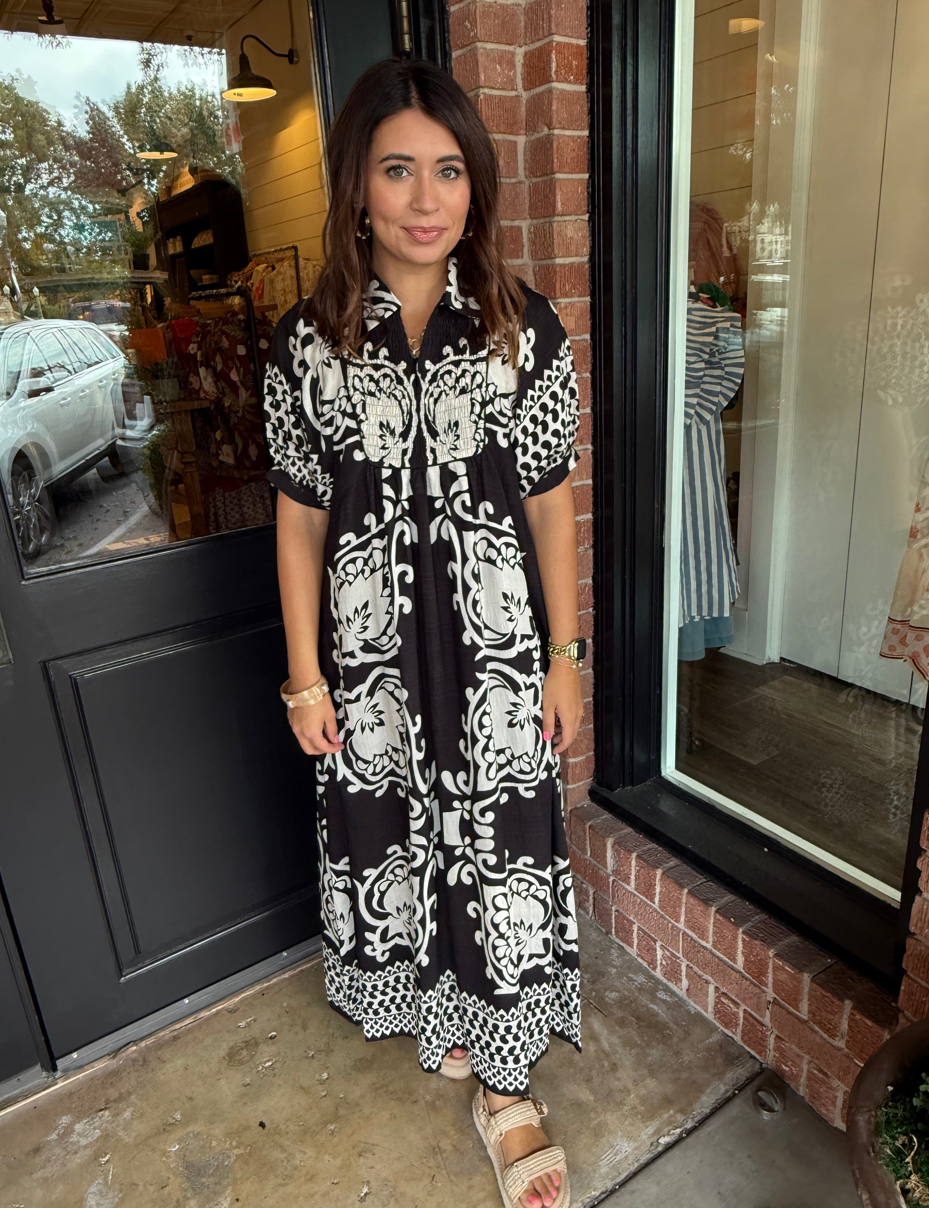 Tyra Mixed Print Midi Dress