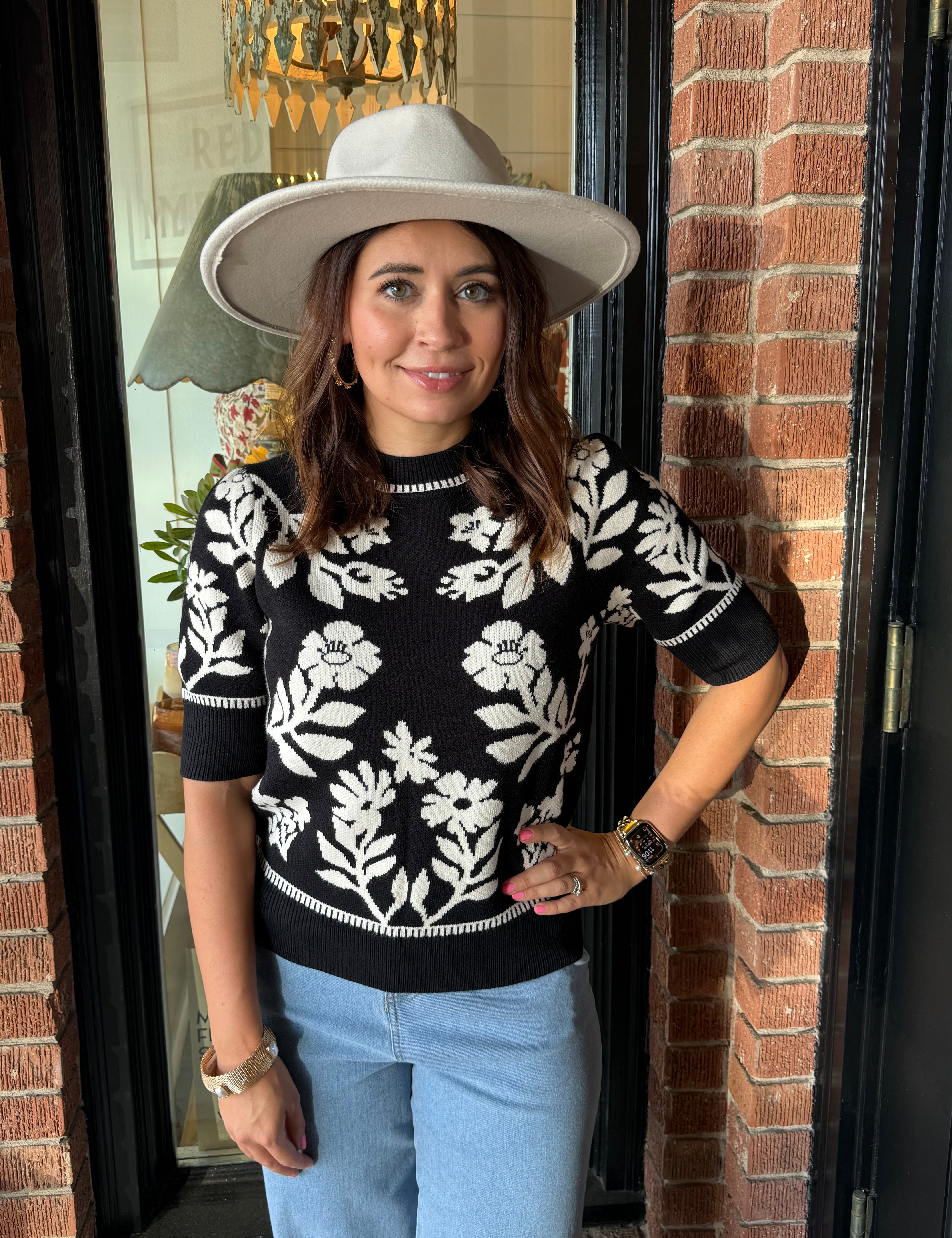 Fiona Floral Black Knit Sweater