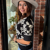 Fiona Floral Black Knit Sweater