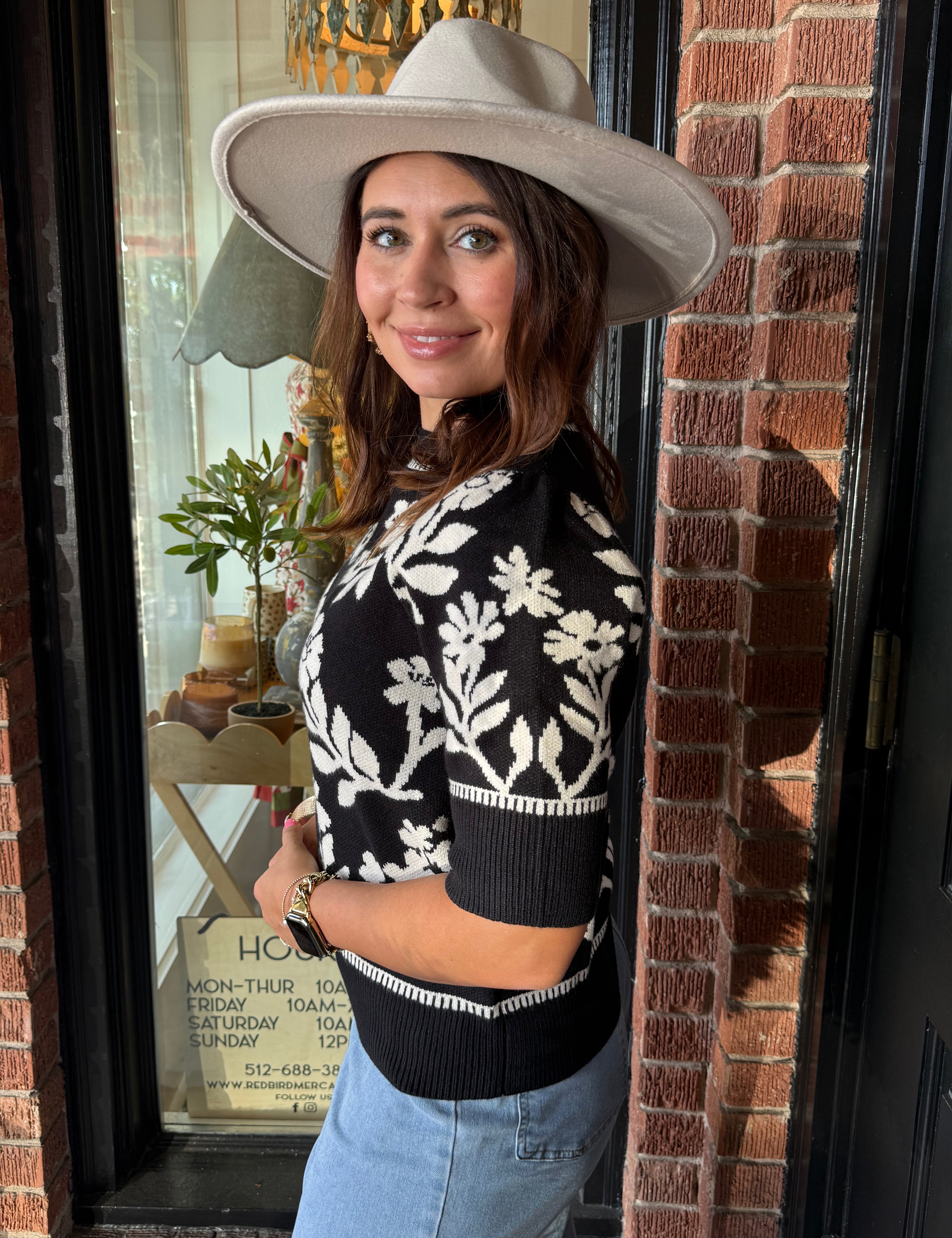 Fiona Floral Black Knit Sweater