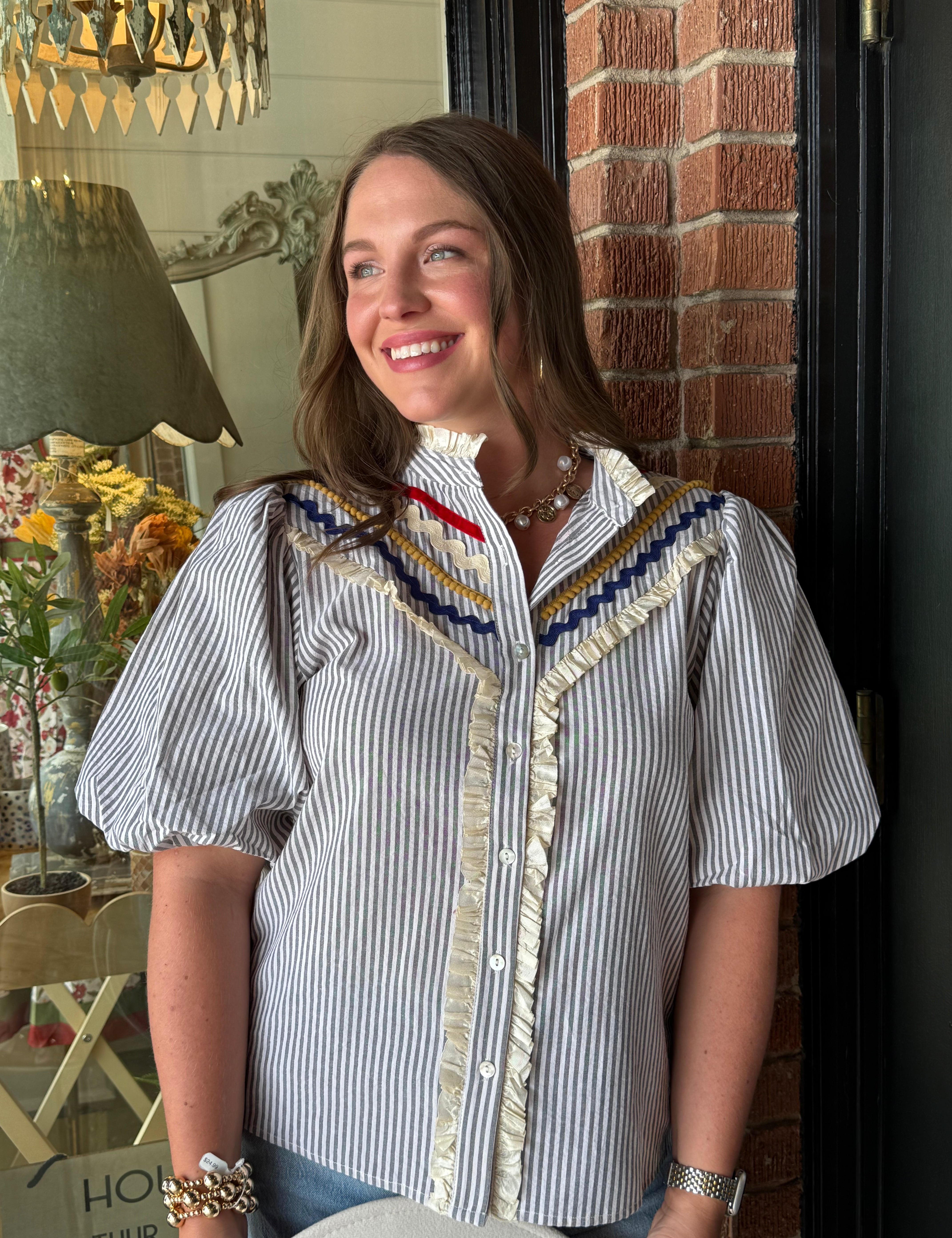 Emma Striped Button Top