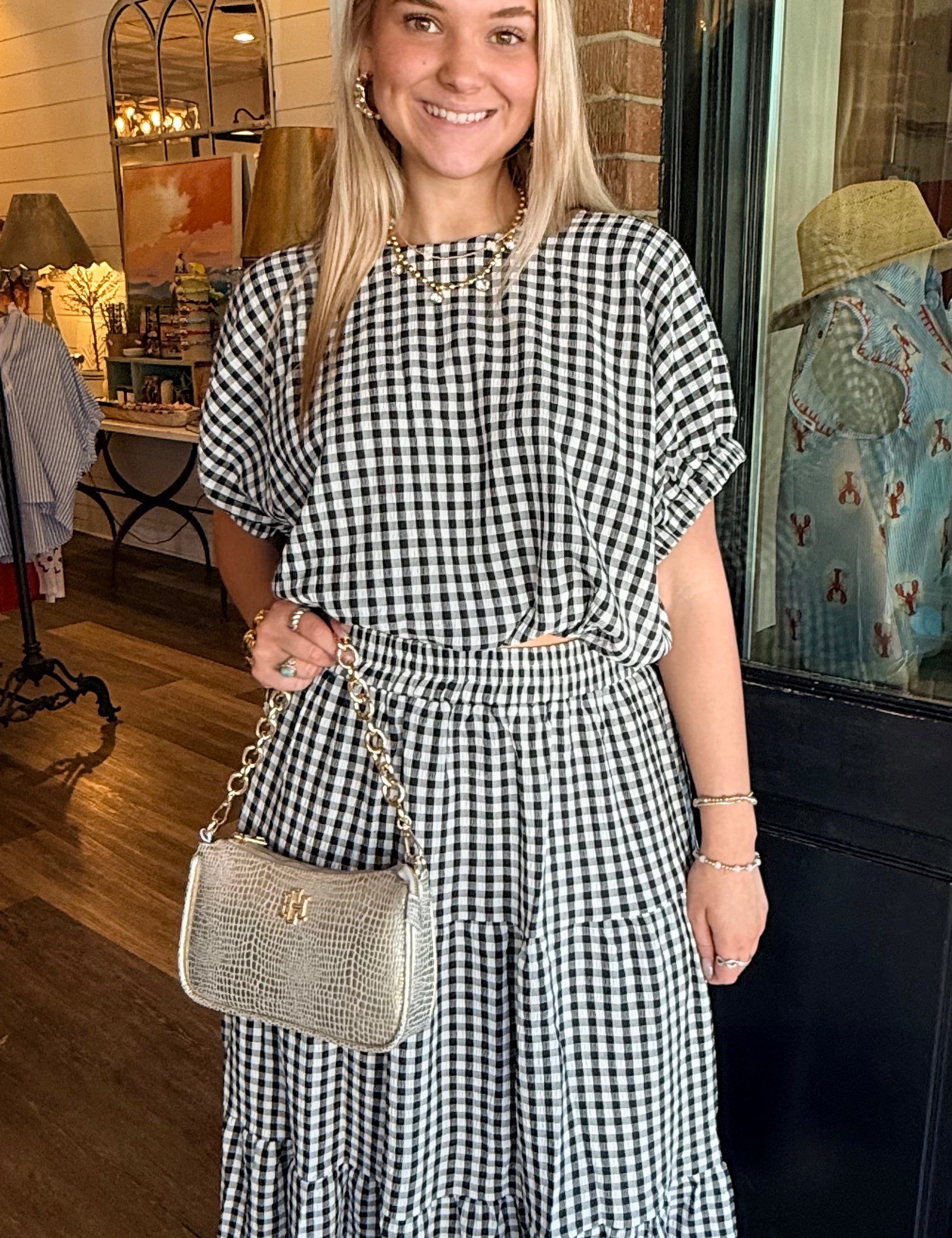 Rachel Gingham Midi Skirt + Top Set