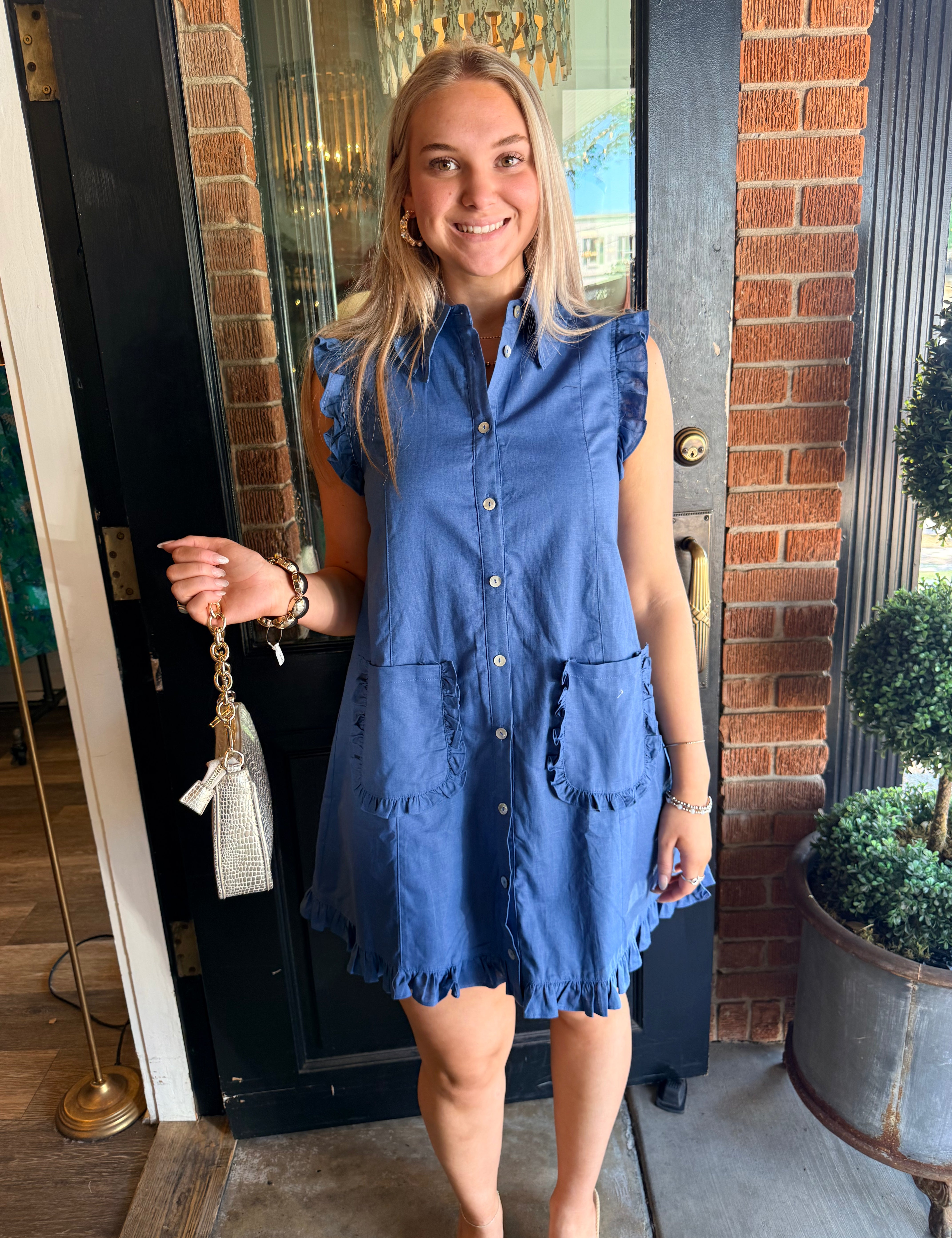Katherine Ruffled Sleeveless Shirt Dress
