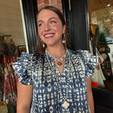 Sunny Print Tiered Mini Dress-Navy