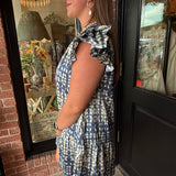 Sunny Print Tiered Mini Dress-Navy