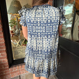 Sunny Print Tiered Mini Dress-Navy