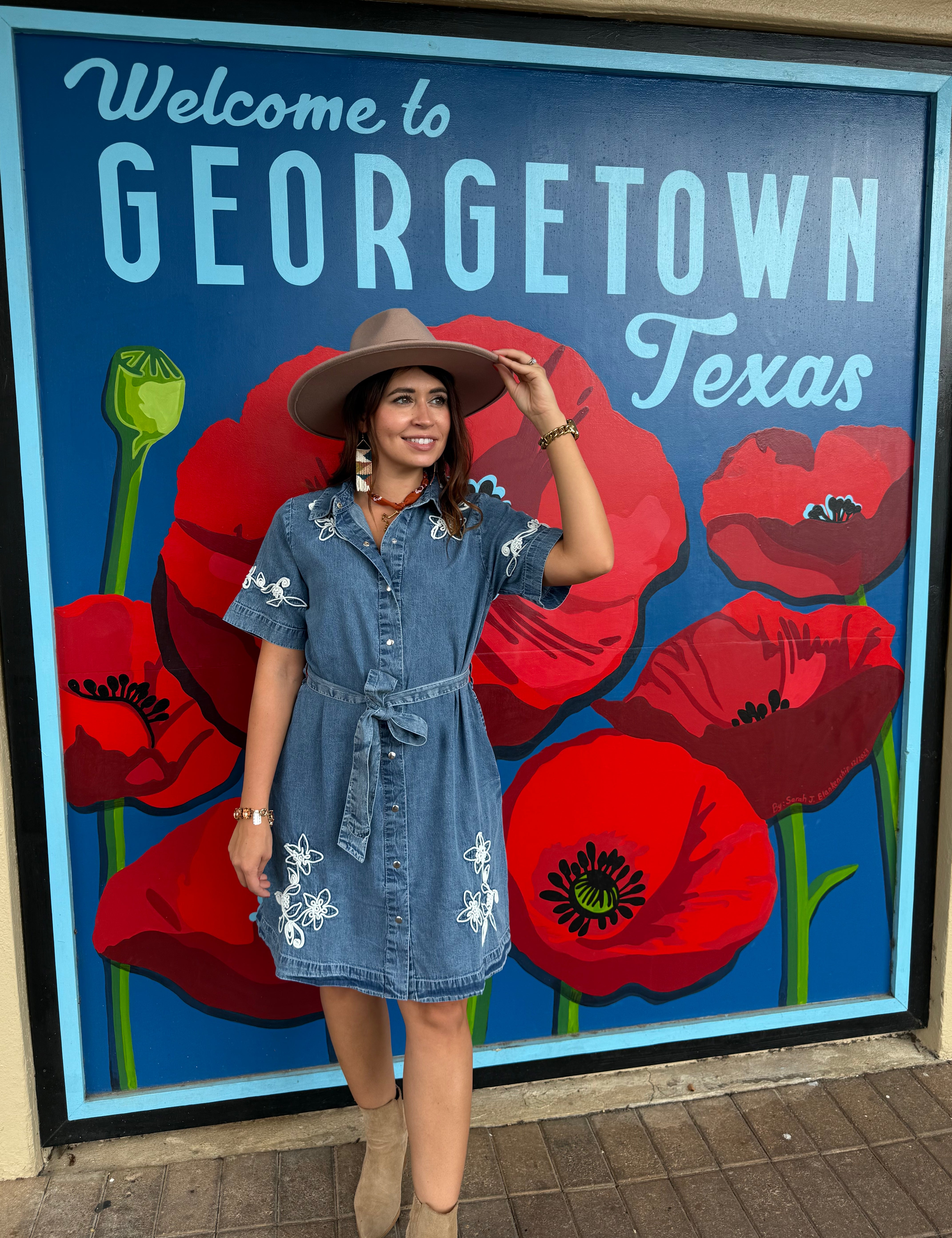 Lainey Flower Denim Dress