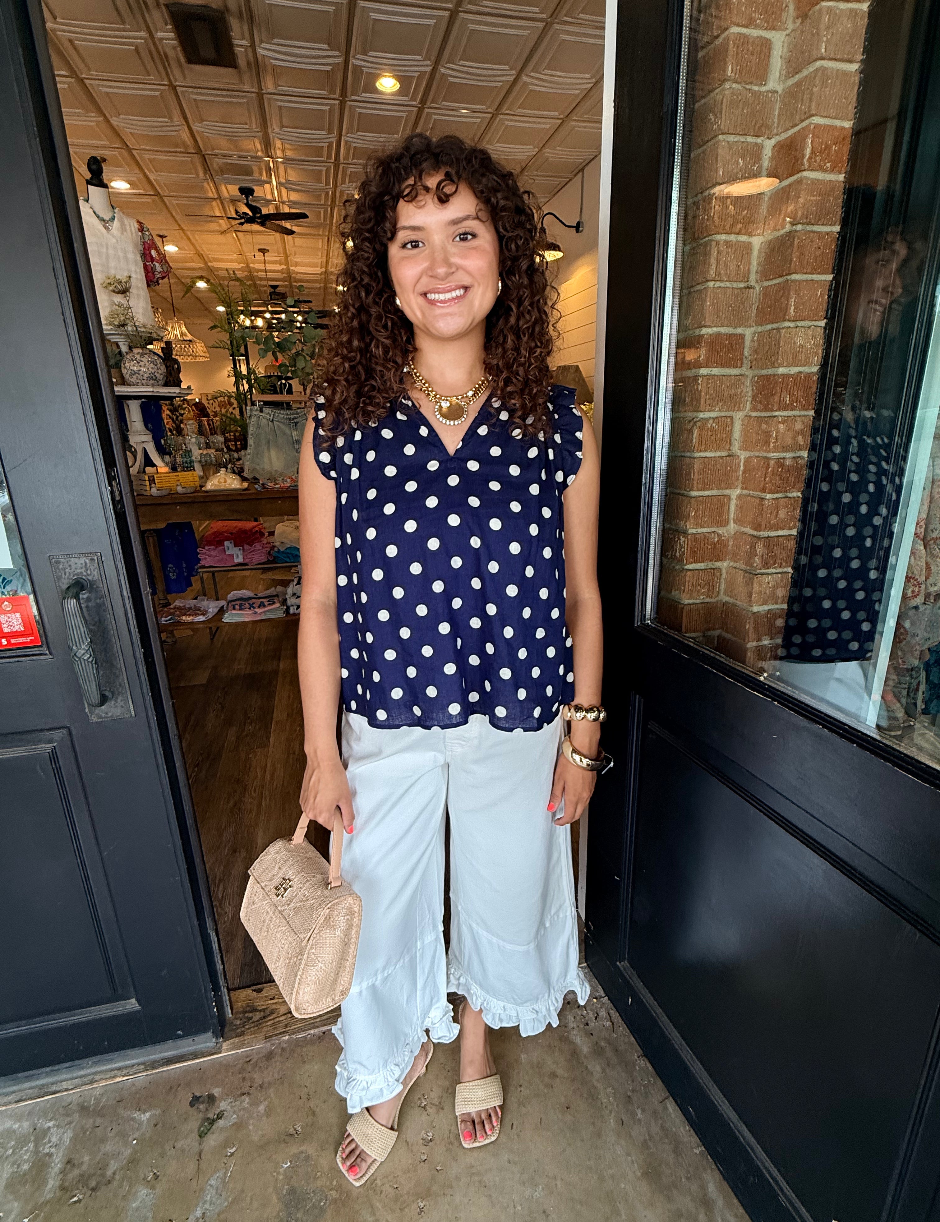 Mira Polka Dot Ruffle Top