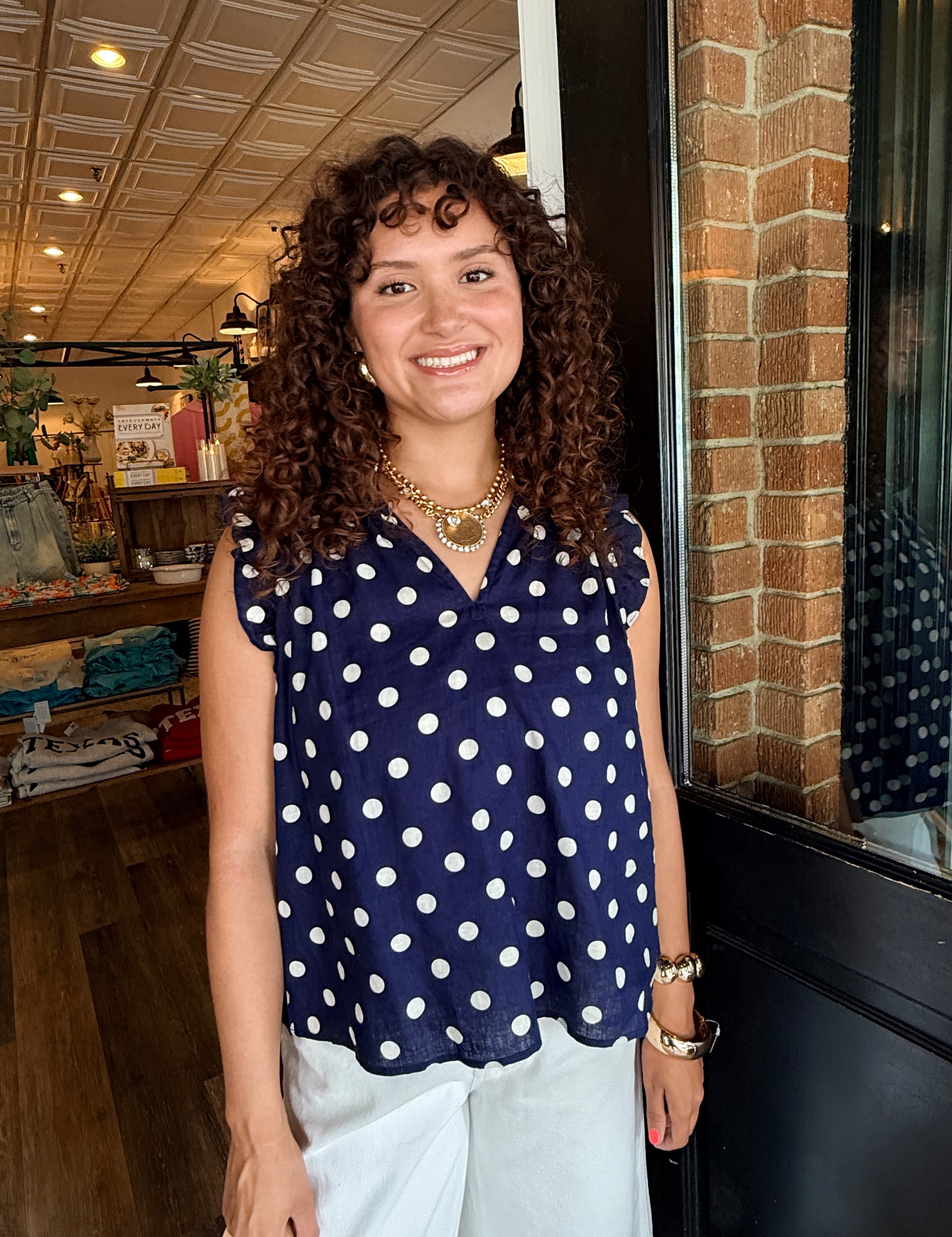 Mira Polka Dot Ruffle Top