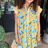 Angela Lemon Print Mini Dress
