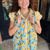Angela Lemon Print Mini Dress