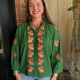 Georgette Embroidered Button Top