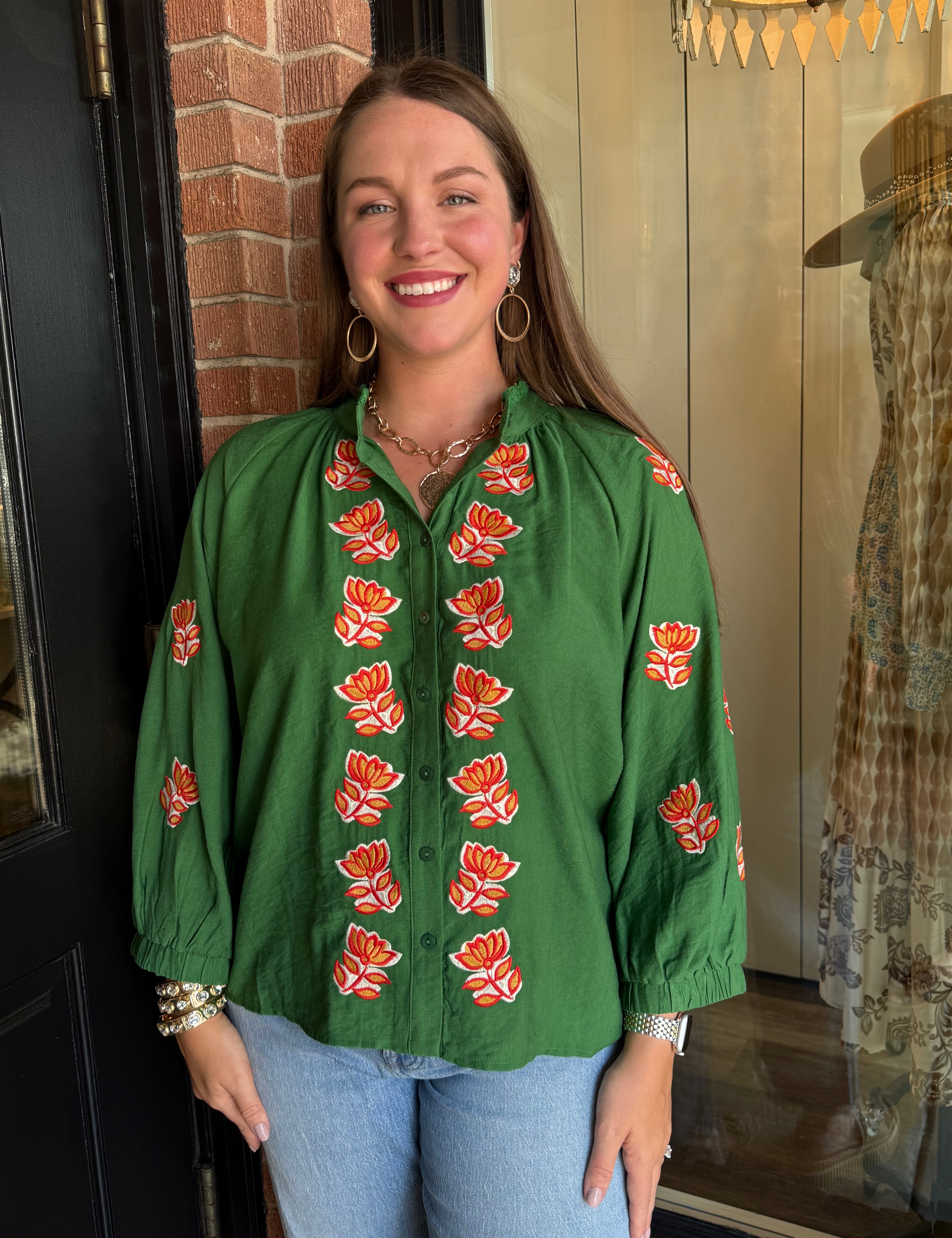Georgette Embroidered Button Top