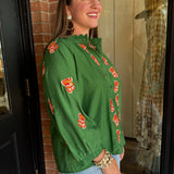 Georgette Embroidered Button Top