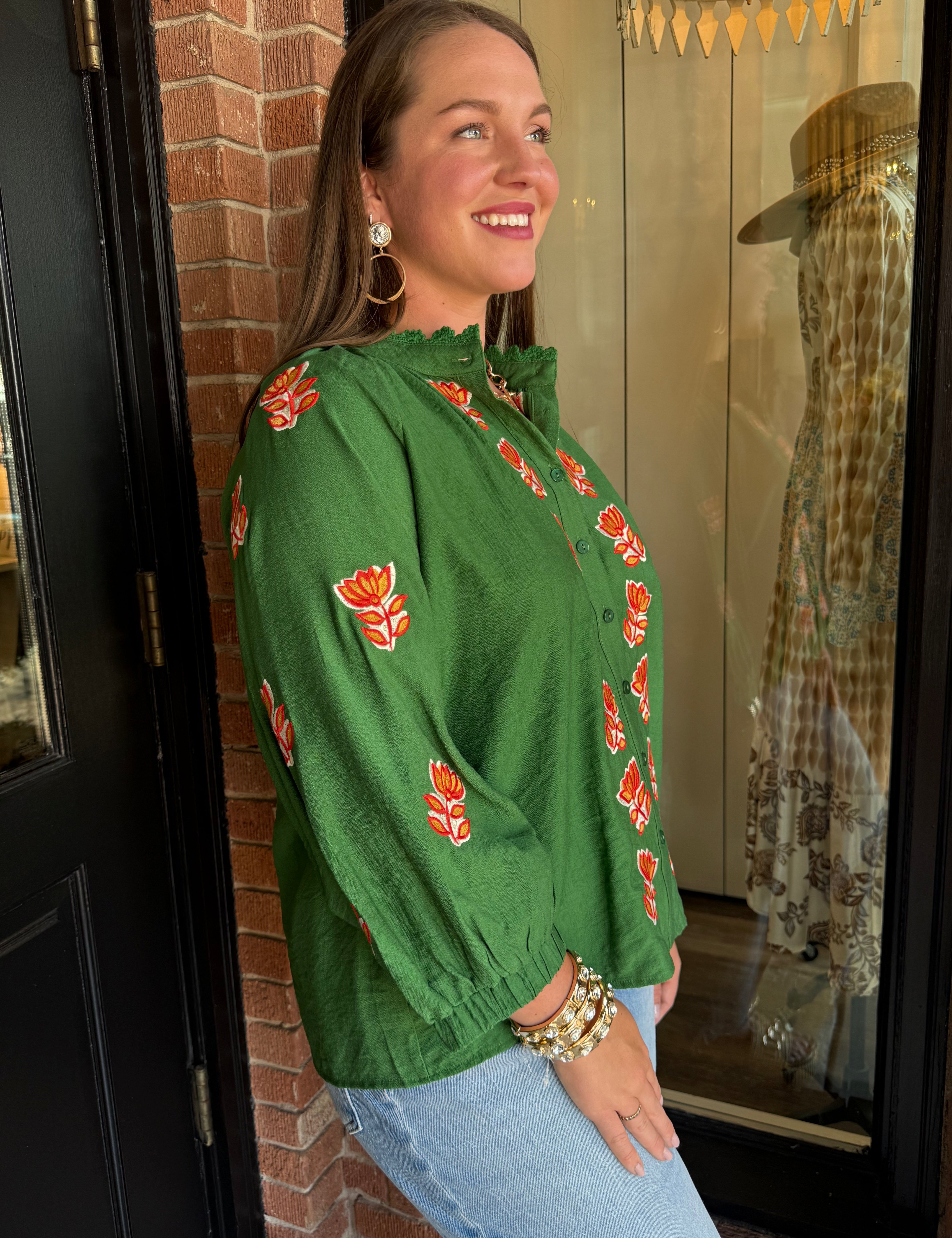 Georgette Embroidered Button Top