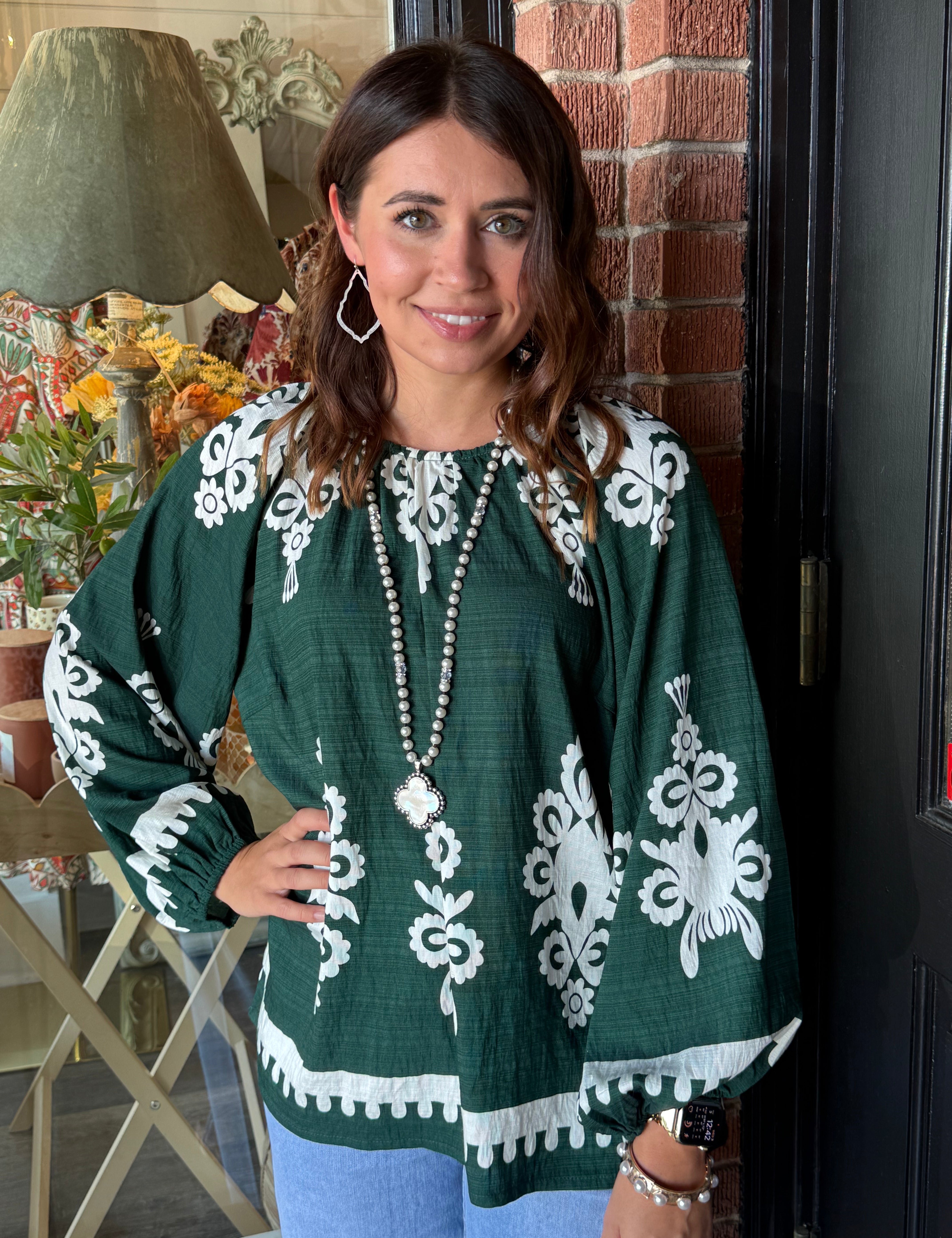 Genevieve Two Tone Print Top