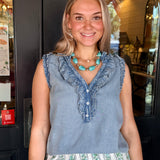 Trina Denim Ruffle Top