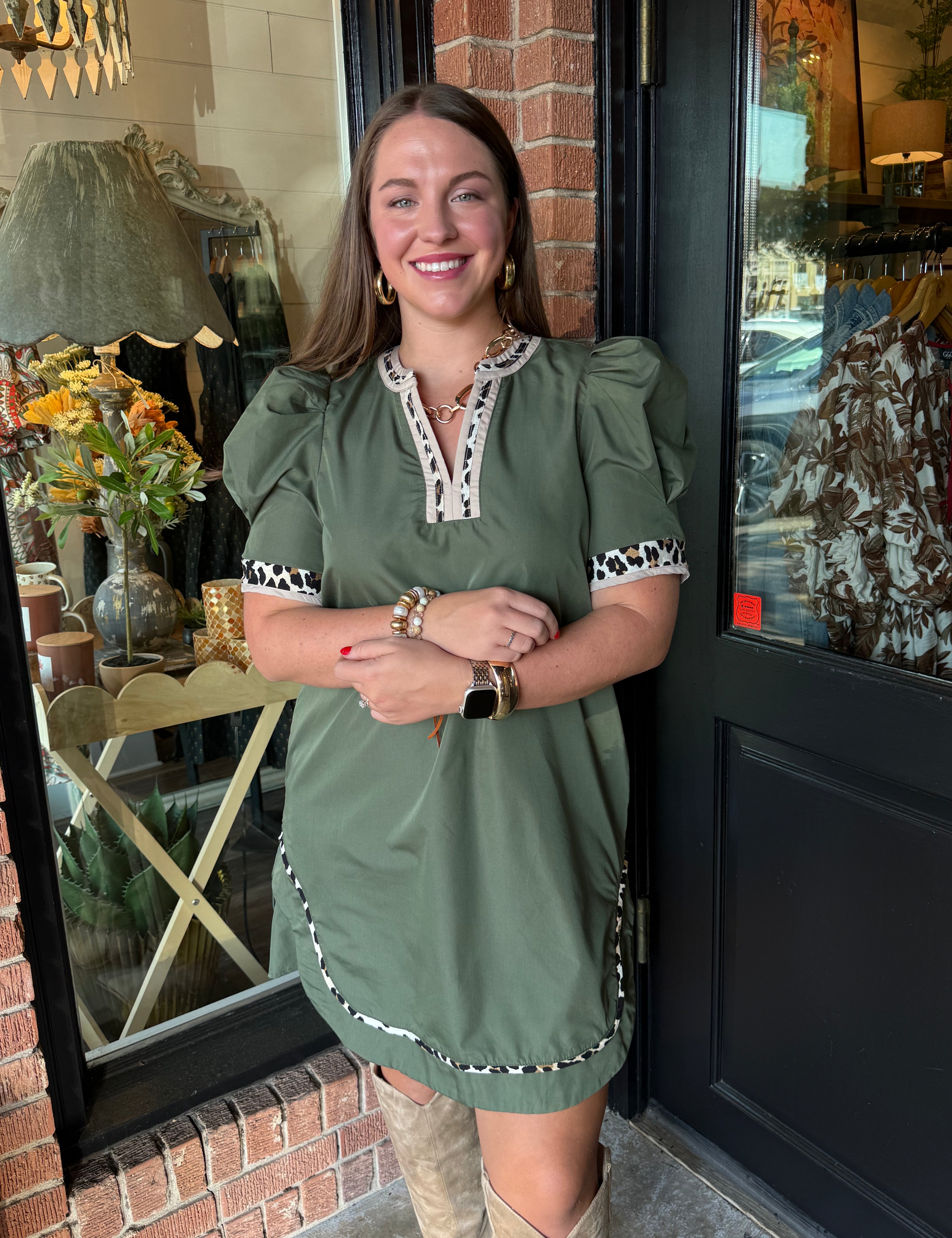 Kammie Leopard Trim Dress