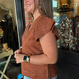 Ella Flutter Sleeve Suede Top