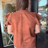 Ella Flutter Sleeve Suede Top