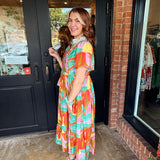 Nisha Tropical Print Midi Dress