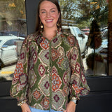 Brielle Boho Print Button Up Top