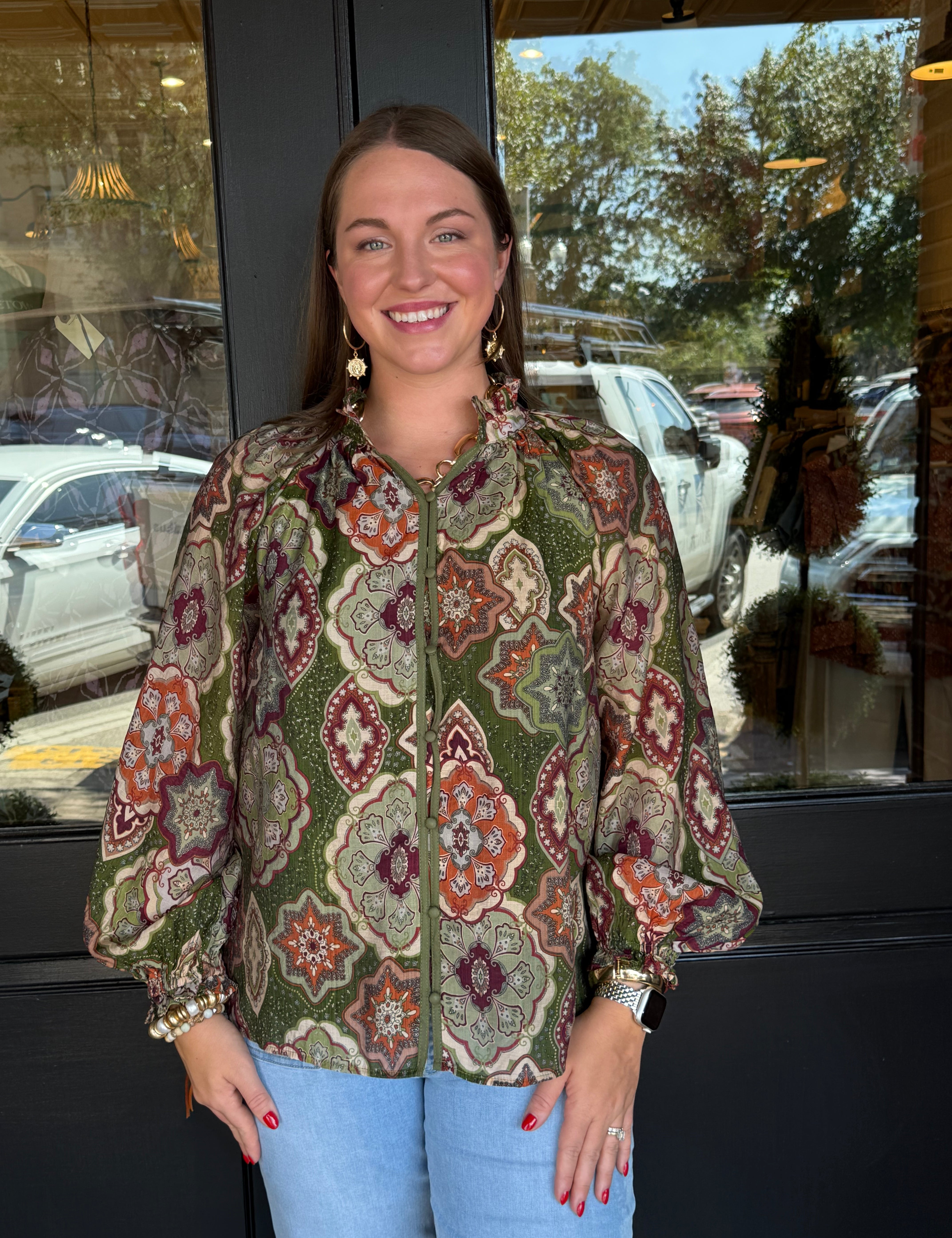 Brielle Boho Print Button Up Top
