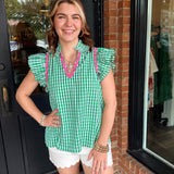 Millie Check Flutter Sleeve Top