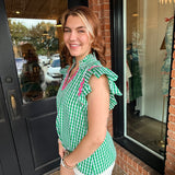 Millie Check Flutter Sleeve Top