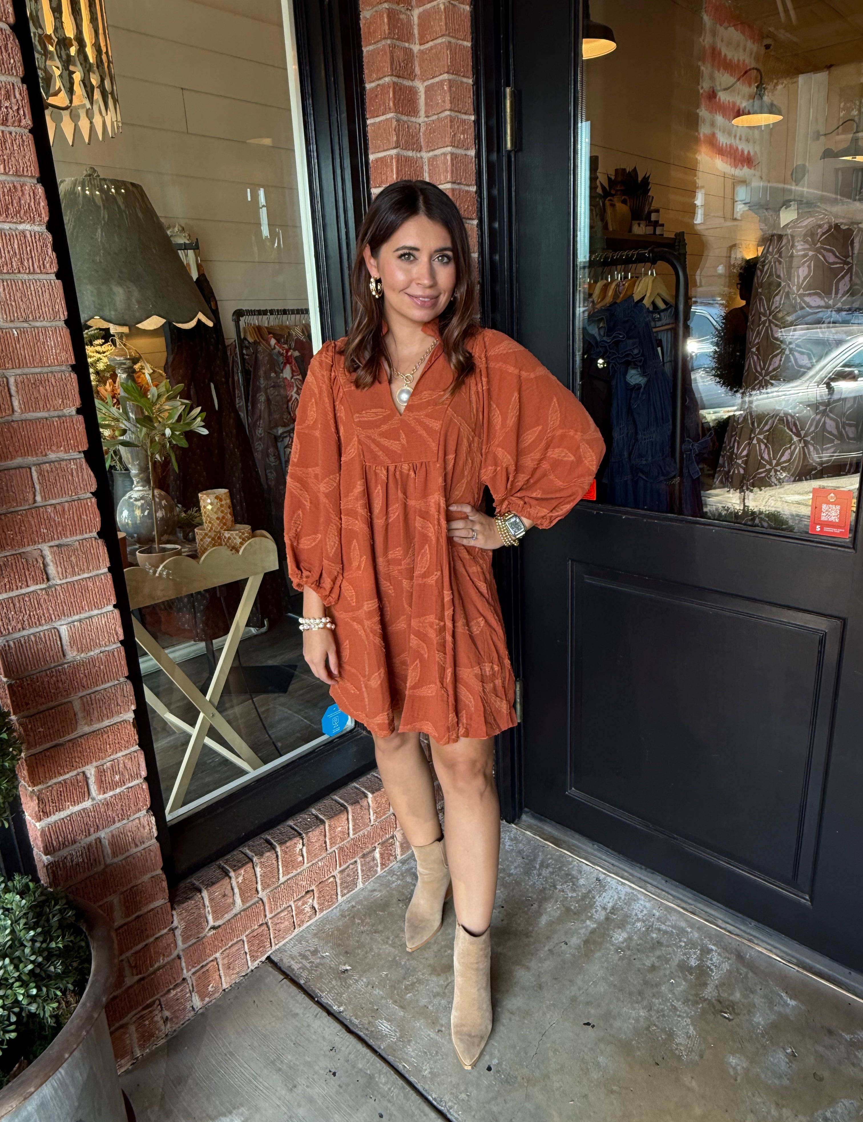 Faye Jacquard Ruffle Neck Dress