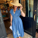 Quincy Embroidered Chambray Midi Dress