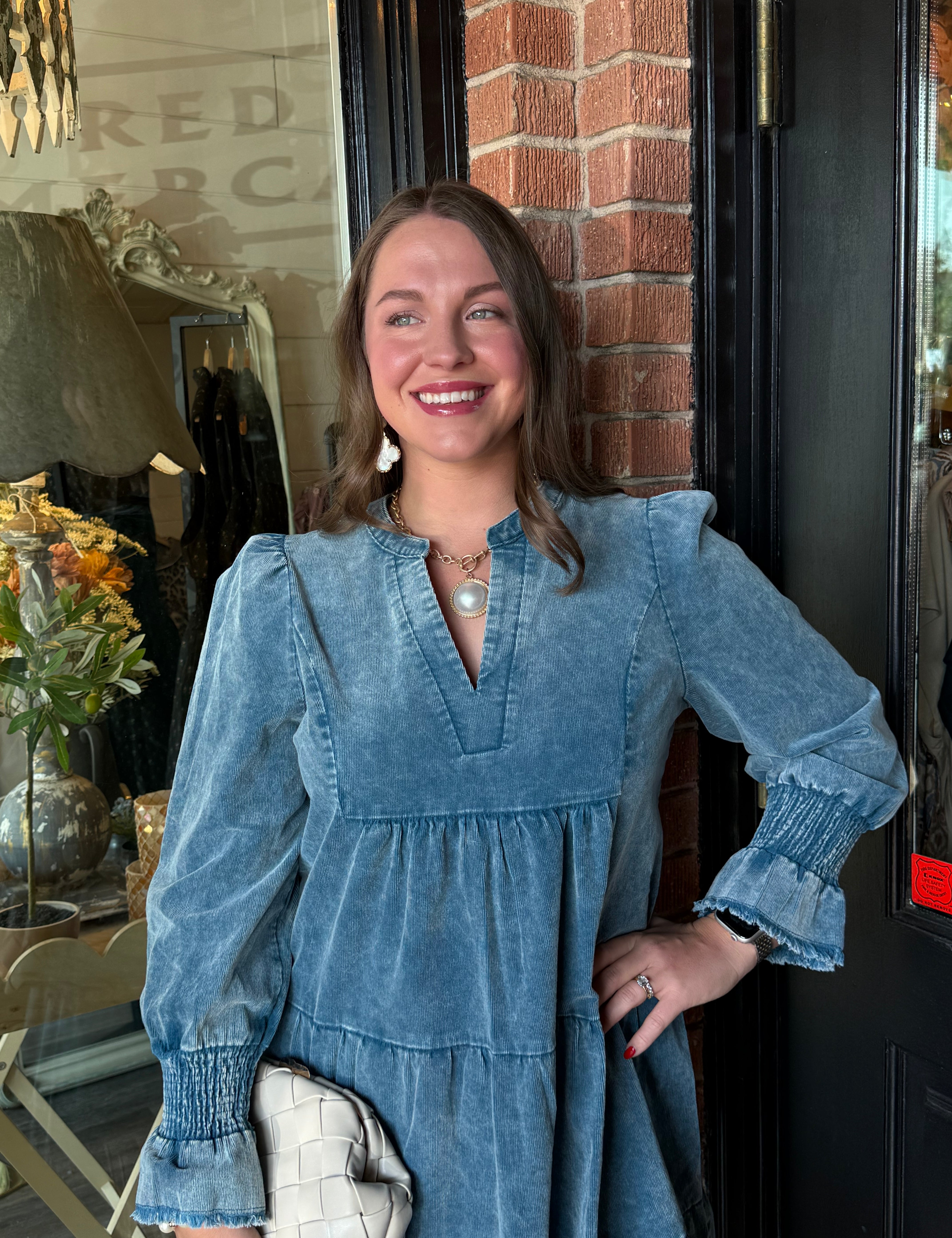 Nellie Stone Washed V-Neck Dress