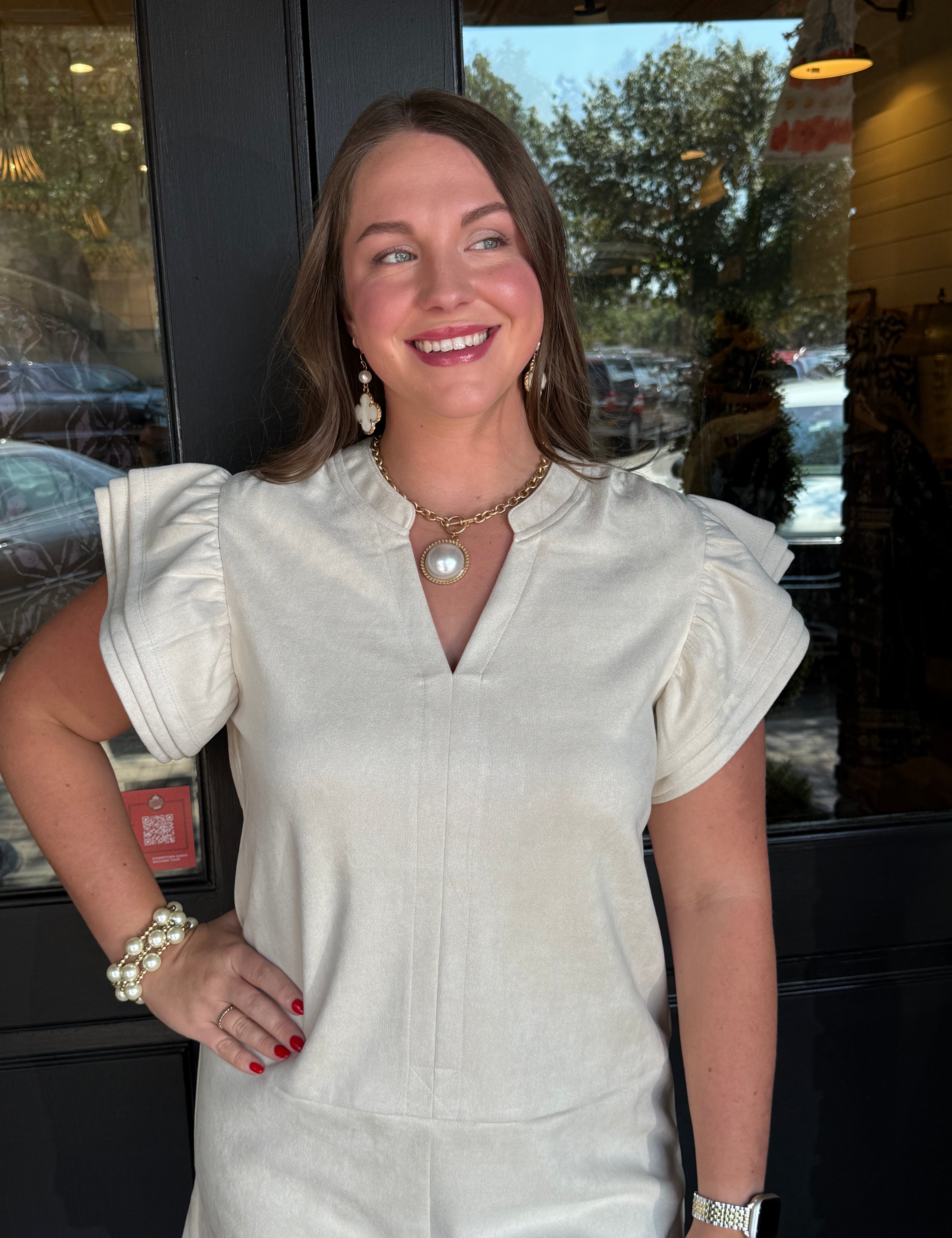 Blake Flutter Sleeve Suede Dress