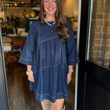 Tasha Navy Contrast Stitch Dress