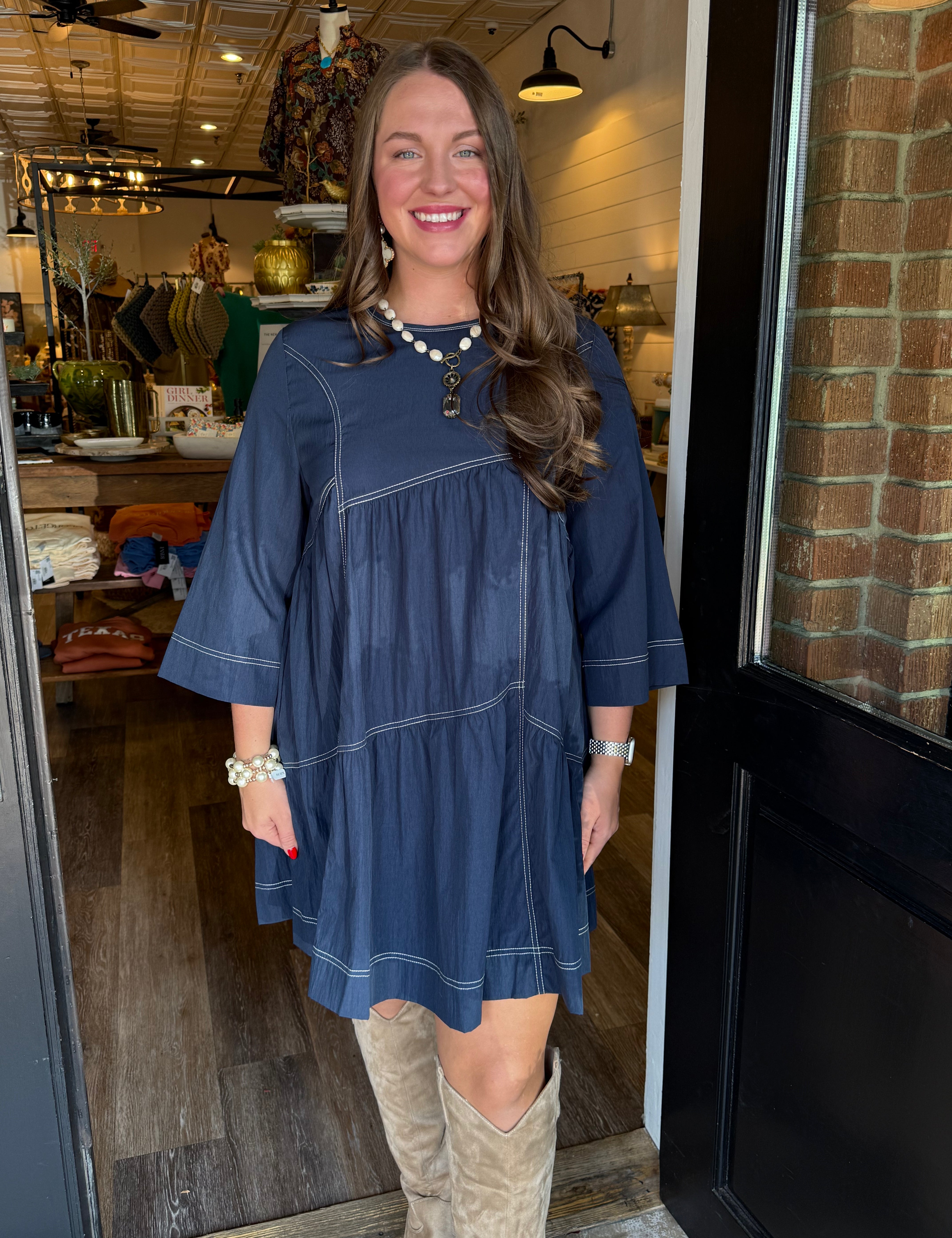 Tasha Navy Contrast Stitch Dress
