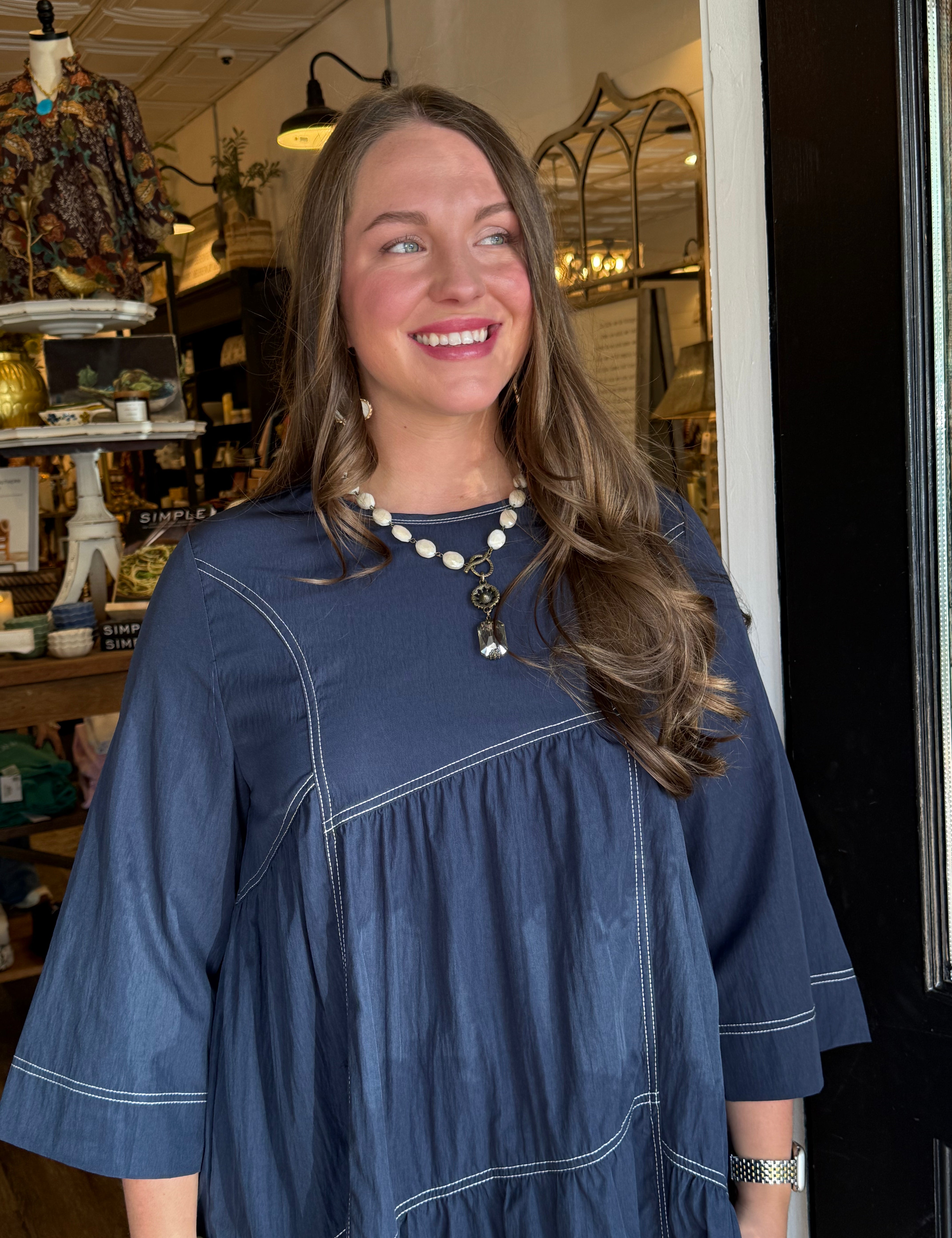 Tasha Navy Contrast Stitch Dress