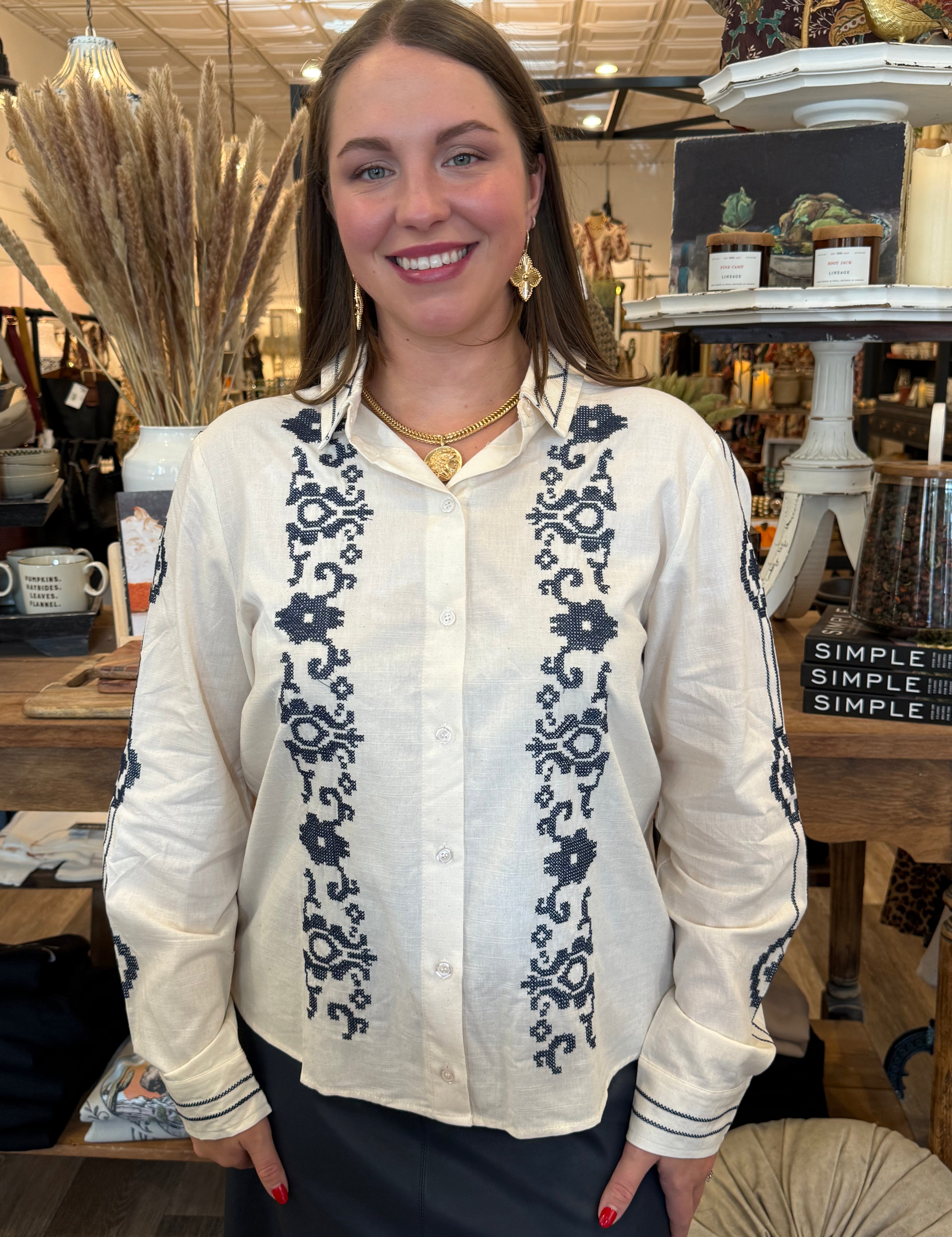 Gigi Embroidered Ecru Top